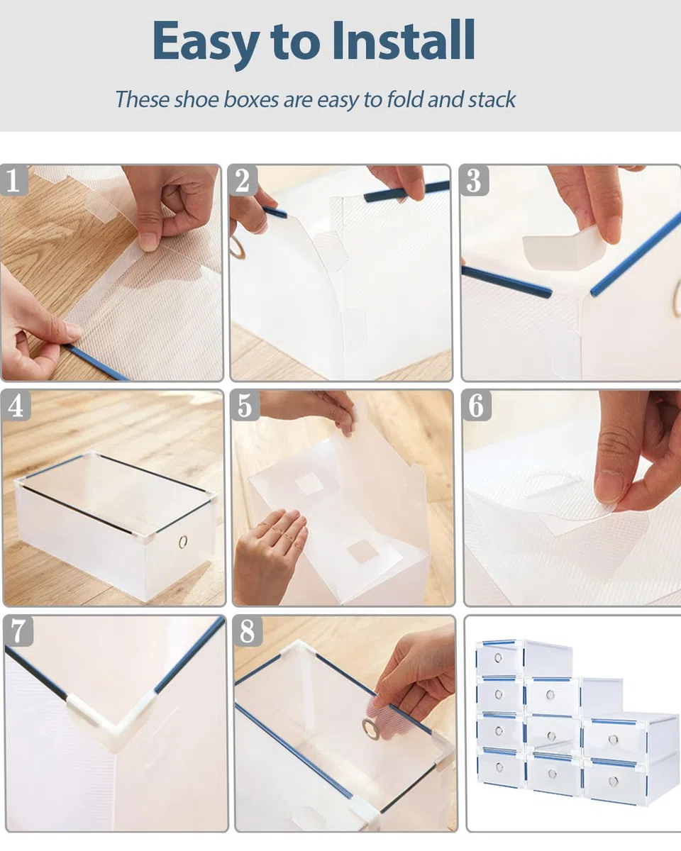 Youyijia 10 Stück Schuhboxen - Stapelbare Schuh Organizer aus Transparentem Kunststoff mit Schubladen - DIY Schuhschachteln für Platzsparende Aufbewahrung - 28x18x10cm