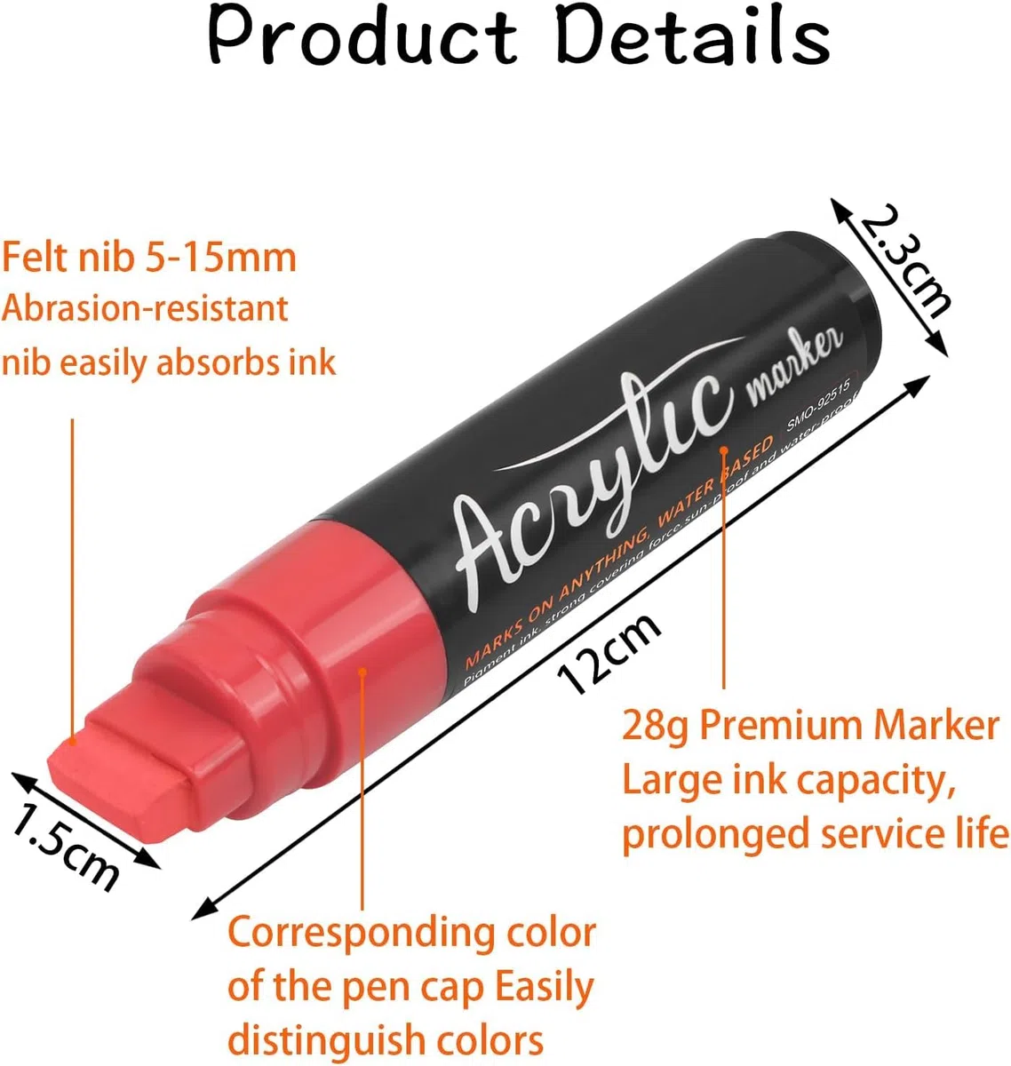 10 Farben 15mm Acrylstifte Breit, 3-in-1 Jumbo Acrylfarben Graffiti Stifte Acrylmarker für Steine Wasserfest, Permanent Marker Fein zum Bemalen Holz Glas Karton Blumentopf Straßenkünstler