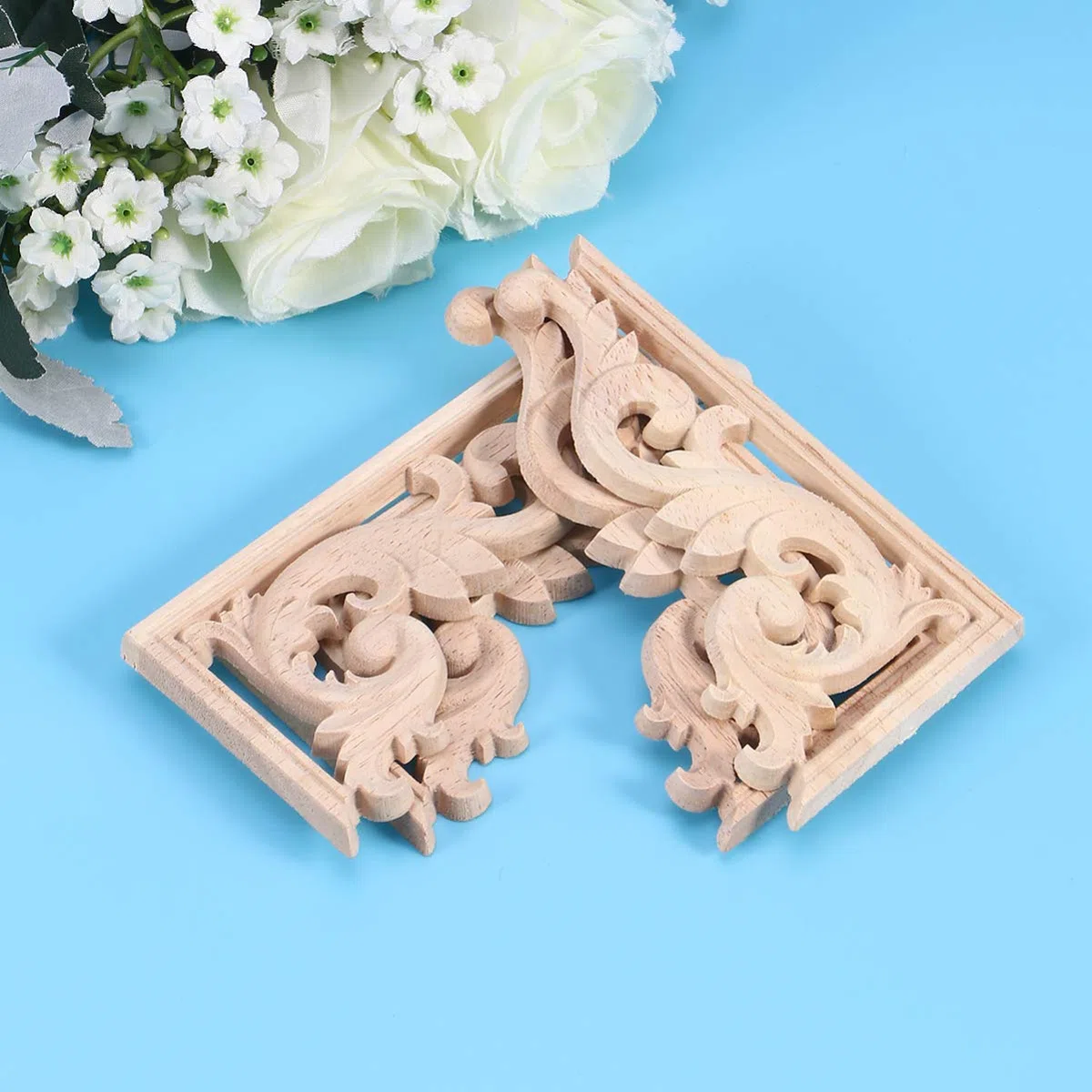 EXCEART 4 Stück Holz Geschnitzte Applikation Rahmen Europäischen Stil Holz Ecke Onlay Schranktür Möbel Dekoration für zu Hause Schlafzimmer Wohnzimmer