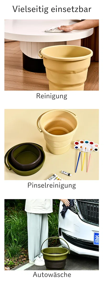 Faltbare Eimer 4L/7L/13L mit Henkel Putzeimer Faltbar für Camping, Angeln, Putzen, Autowäsche Weich großes Fassungsvermögen leicht stilvoll (Olivgrün, 13L(mit Deckel))