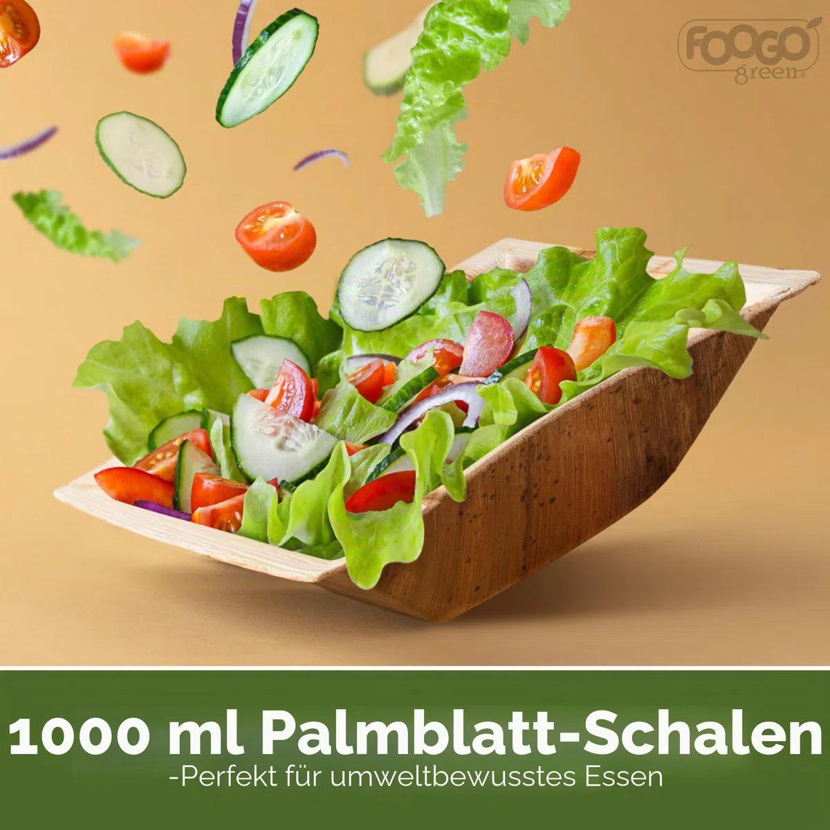 FOOGO Green 10x Palmblatt Schalen eckig 1000 ml 20x20 cm – kompostierbar & naturbelassen – extra stabil & fettresistent – nachhaltiges Einweggeschirr