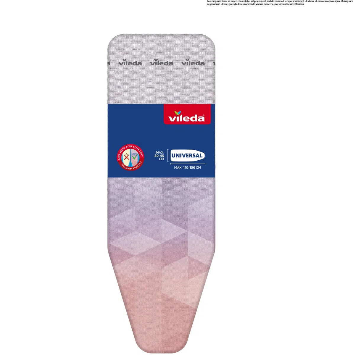 Vileda Diamond Bügelbrettbezug, titanbeschichtete hitzebeständige Bügelauflage, Universalgröße für Bügelflächen 120-130 cm Länge x 38-45 cm Breite, für Dampfbügeleisen geeignet, OEKO-TEX-zertifiziert