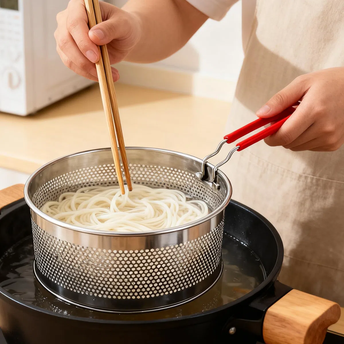 IIRC Nudelsieb Edelstahl 3er Set, 16/18/20cm Edelstahl Sieb Küche mit Abnehmbaren Griff für Waschen, Abtropfen, Frittieren, Blanchieren, Kochen