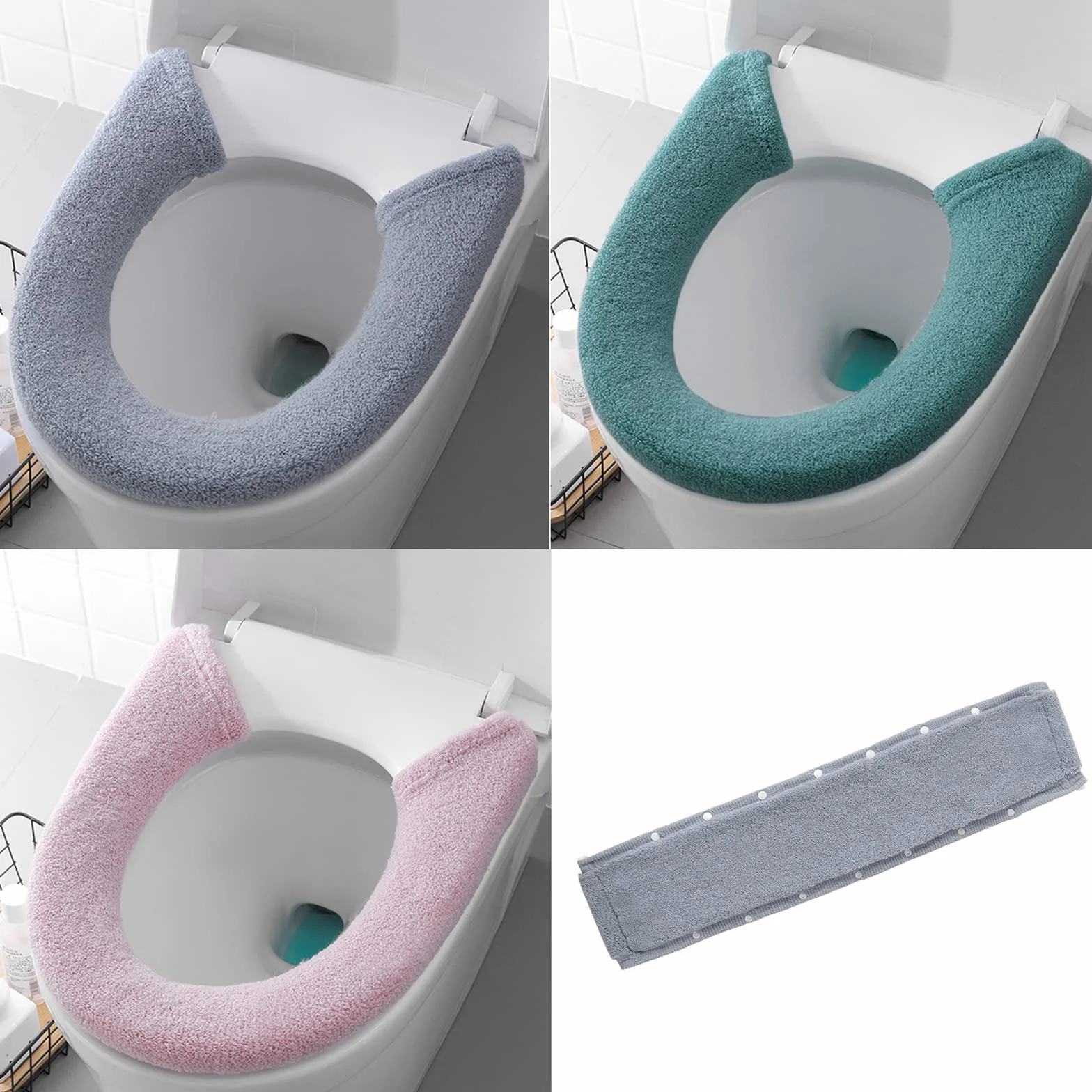 Gukasxi 3 Stück WC Sitz Pad, Toilettensitzbezug Warm, Toilet Seat Cover, Schaltfläche Stil 3 Farbe, WC-Sitzbezüge, Waschbar weich Dicker, für Die Meisten O-U-Toiletten