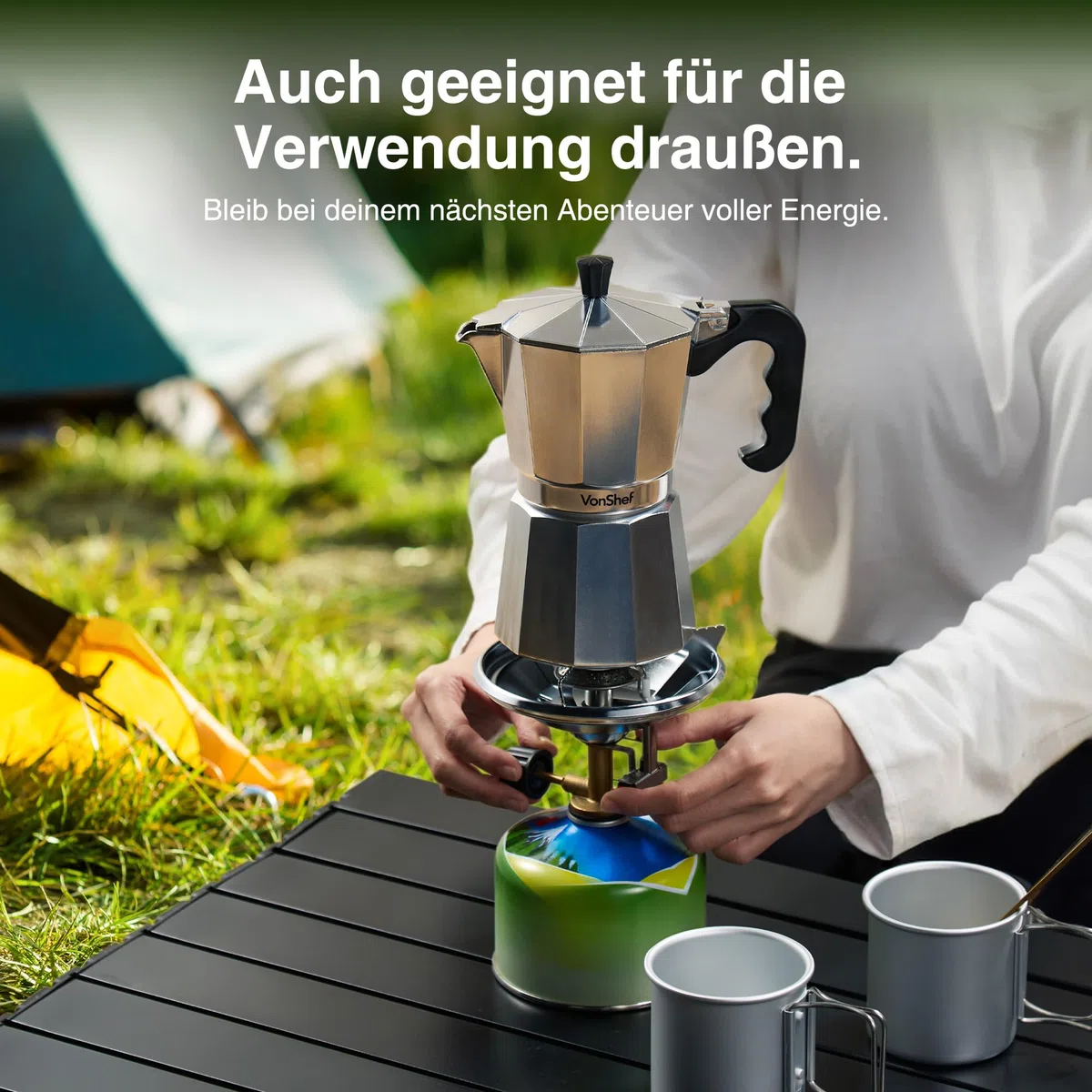 VonShef Espressokocher für den Herd, 300 ml Italienische Kaffeekanne aus Aluminium, Kaffee Kocher für Gas- & Elektroherd - Mokkakanne für 6 Tassen mit Ersatz-Dichtung und -Filter