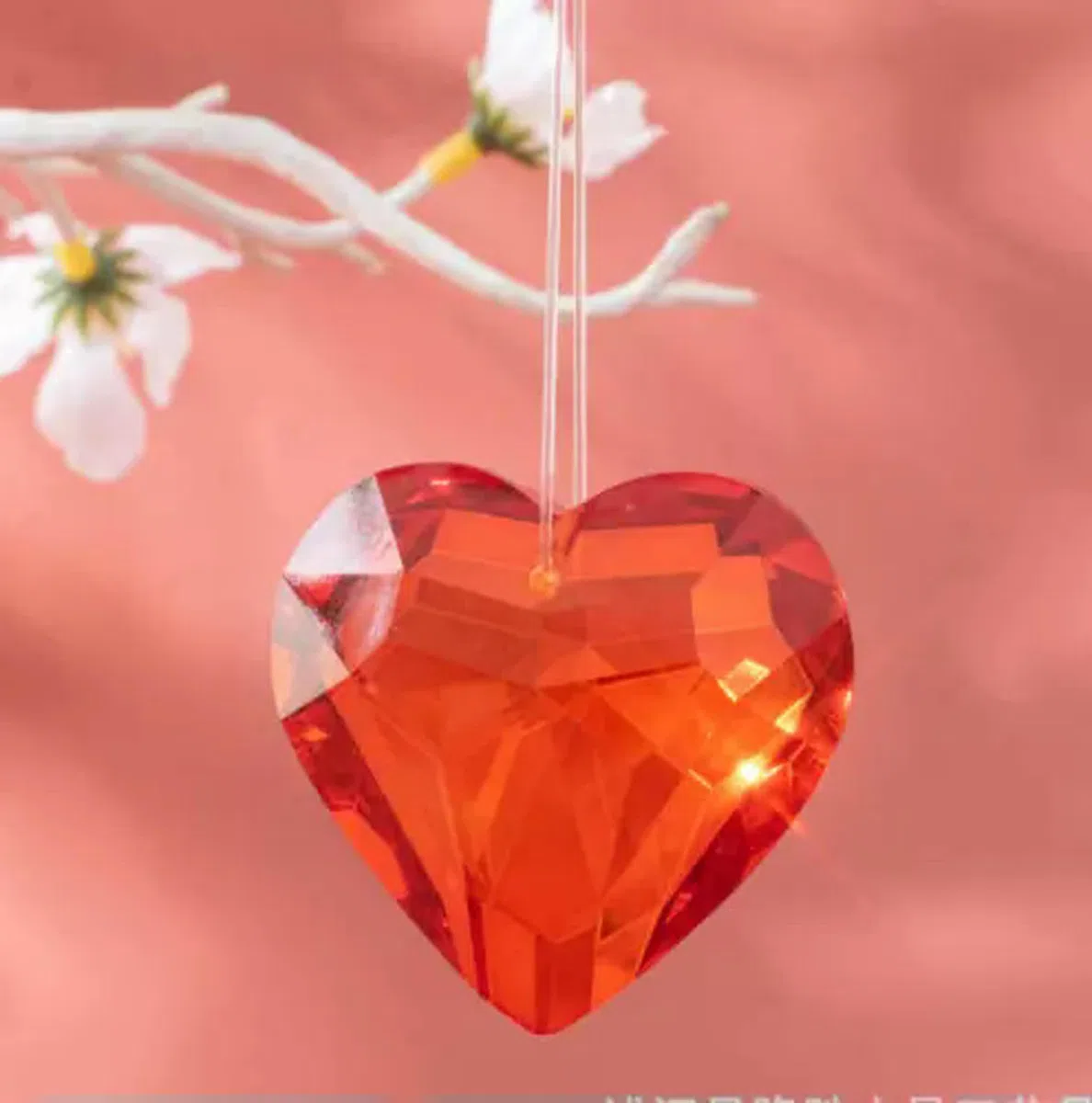 45MM Fengshui Facettiert 3D Liebe Kristall Prisma Hängen Suncatcher Kronleuchter Dekor-Rot