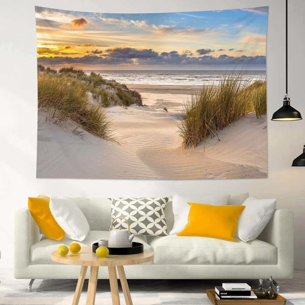 LB Wandteppich Tropischer Strand Wandtuch Küstenpflanze am Meer Sonnenuntergangslandschaft Wandbehang Sommerinsel Tapisserie für Wohnzimmer Schlafzimmer Wohnheim Wanddeko,200x150cm