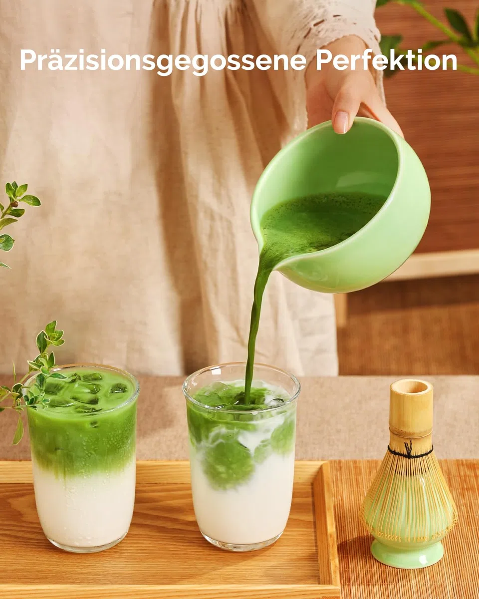 Maestri House Matcha Besen Set Geschenkset 7-Teilig – Japanisches Matcha Zubehör Set mit Ausgießer-Schale, Bambus Chasen & Halter – Hochwertige Geschenkidee für Matcha Liebhaber, Grün