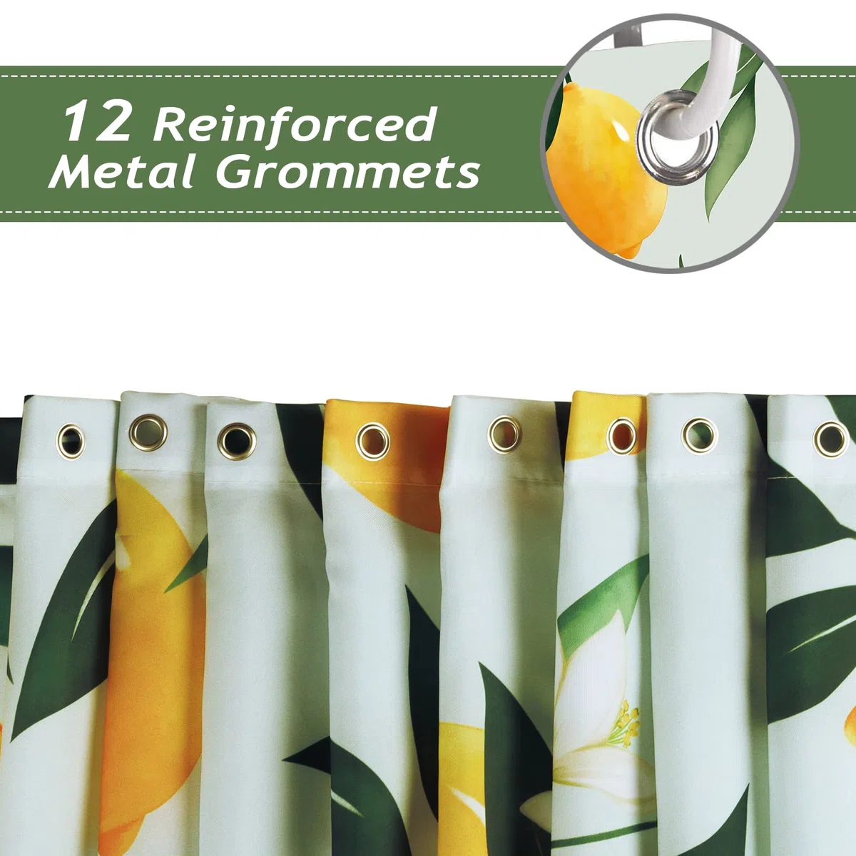 Bonhause Duschvorhang Zitronen Grüne Blätter Duschvorhänge 180 x 200 cm Anti-Schimmel Wasserdicht Polyester Stoff Waschbar Bad Vorhäng für Badzimmer mit 12 Haken