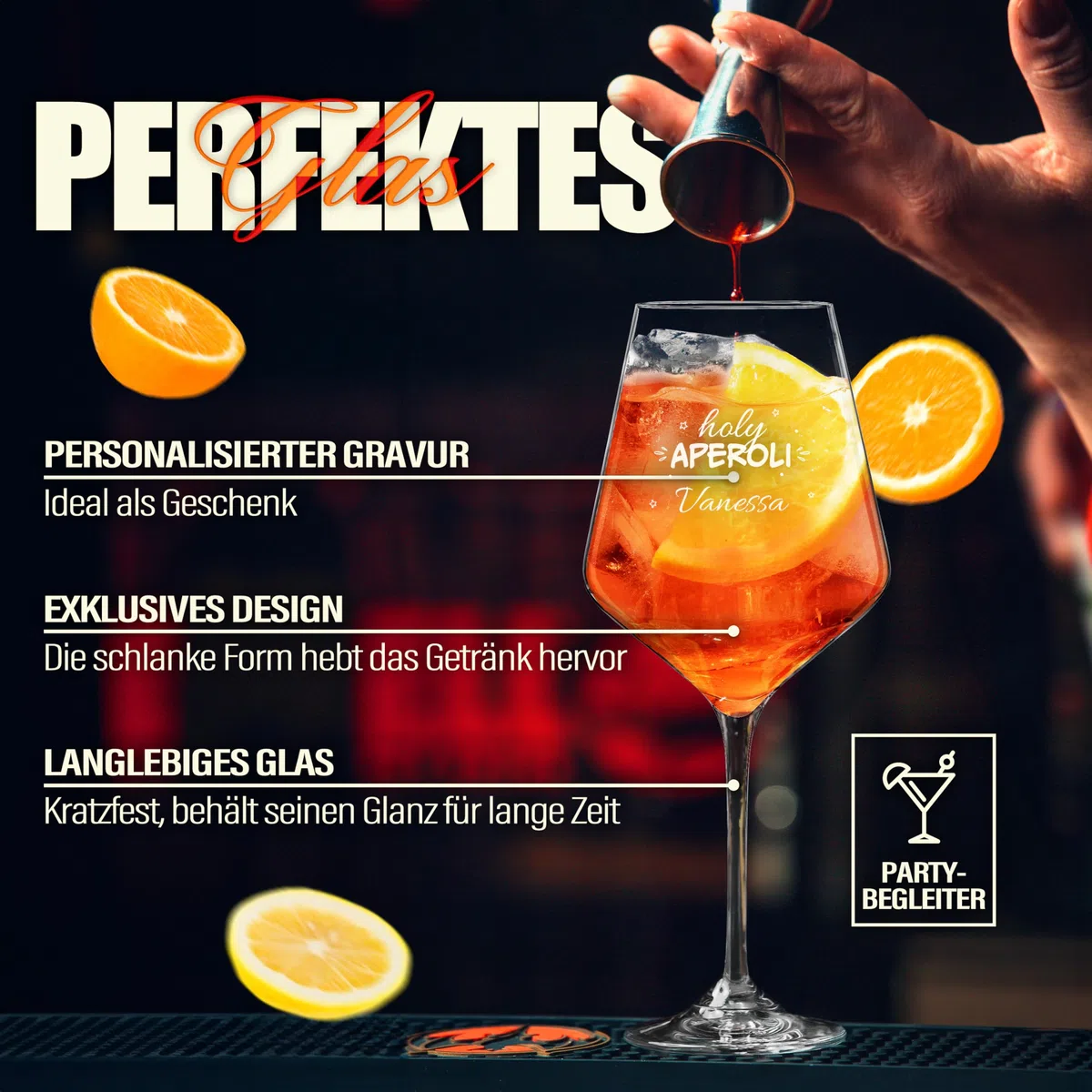Maverton Aperol Spritz Glas personalisiert mit Namen - Cocktailglas mit Gravur - Aperol Geschenk - Geburtstagsgeschenk für Frauen - personalisierte Geschenke Frauen - 350ml oder 530 ml - Holy Aperoli