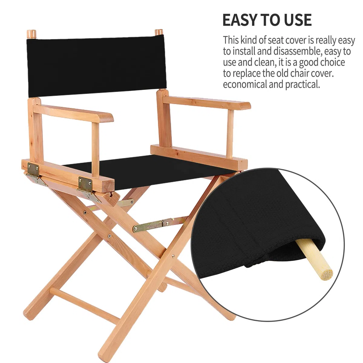 1 Paar Sitzbezüge, Casual Directors Chairs Cover Kit Ersatz Canvas Sitzbezüge Hocker Protector 2 Größe (schwarz)