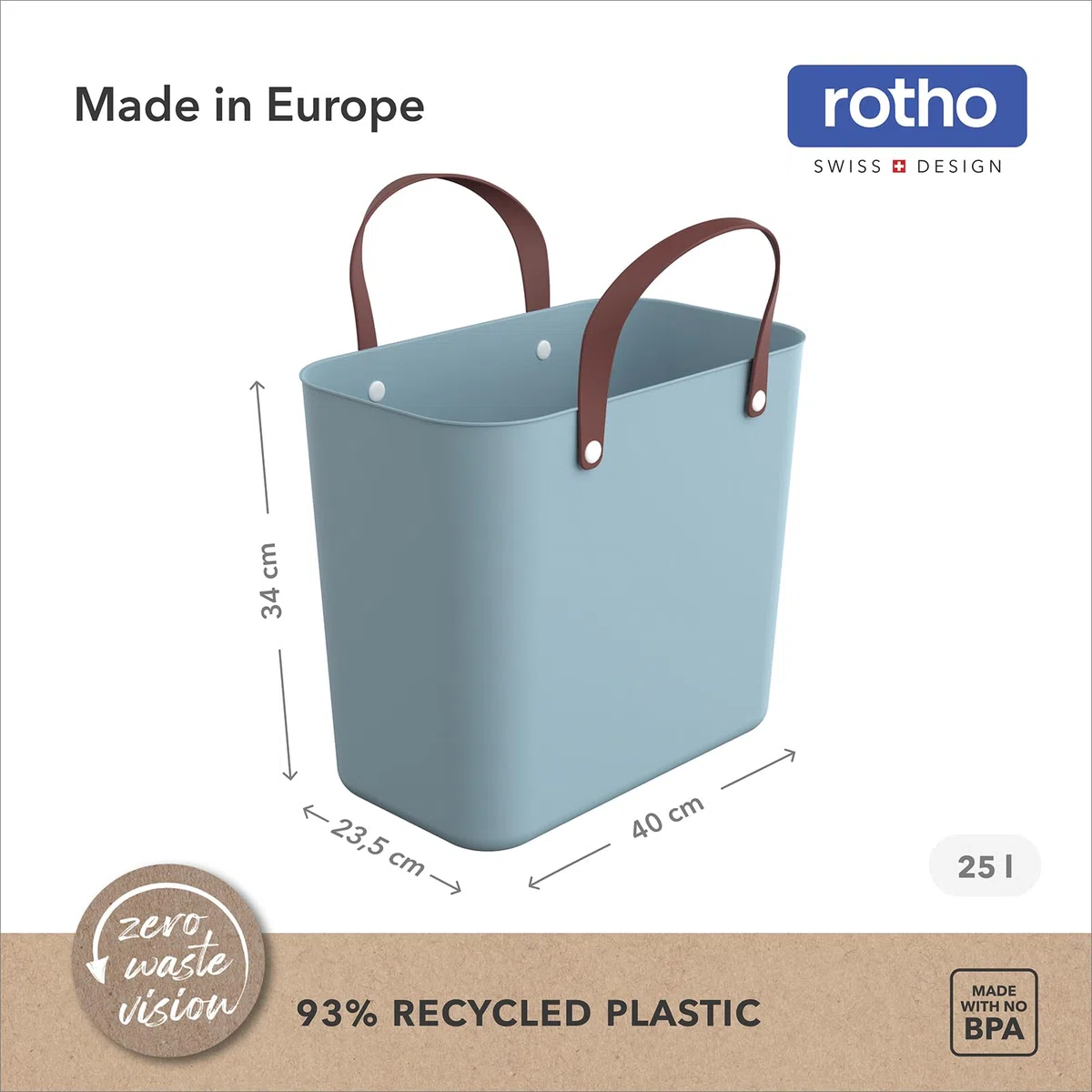 Rotho Albula Einkaufskorb mit Henkel 25l | Praktischer Korb, ideal als Einkaufstasche und für unterwegs | ergonomische Griffe | Tragkraft bis zu 40 kg | pflegeleicht | türkis