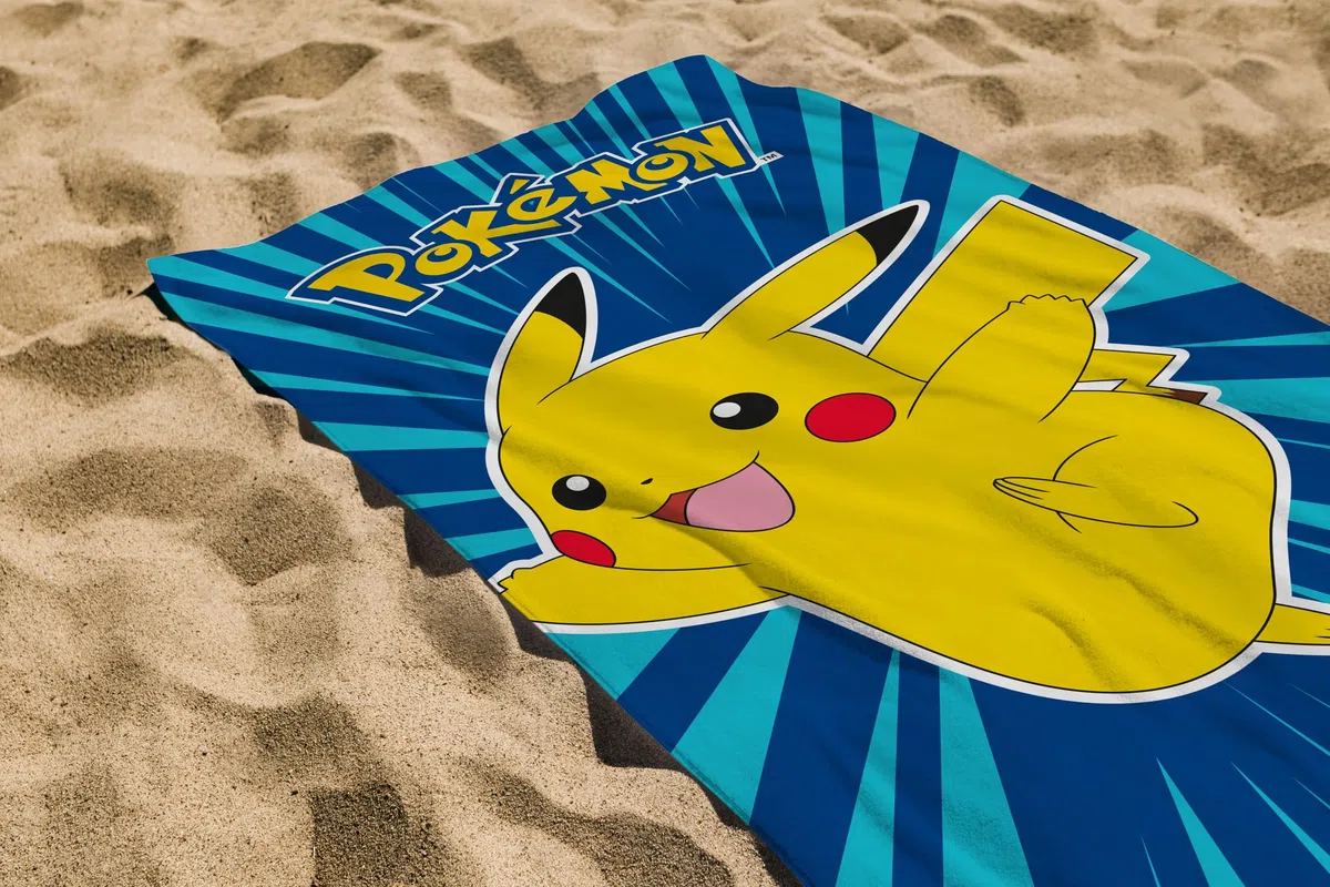 hermet, Pokémon-Strandtuch, 70 x 140 cm, Badetuch für Strand oder Pool, 100% weiche Baumwolle, praktisch und leicht