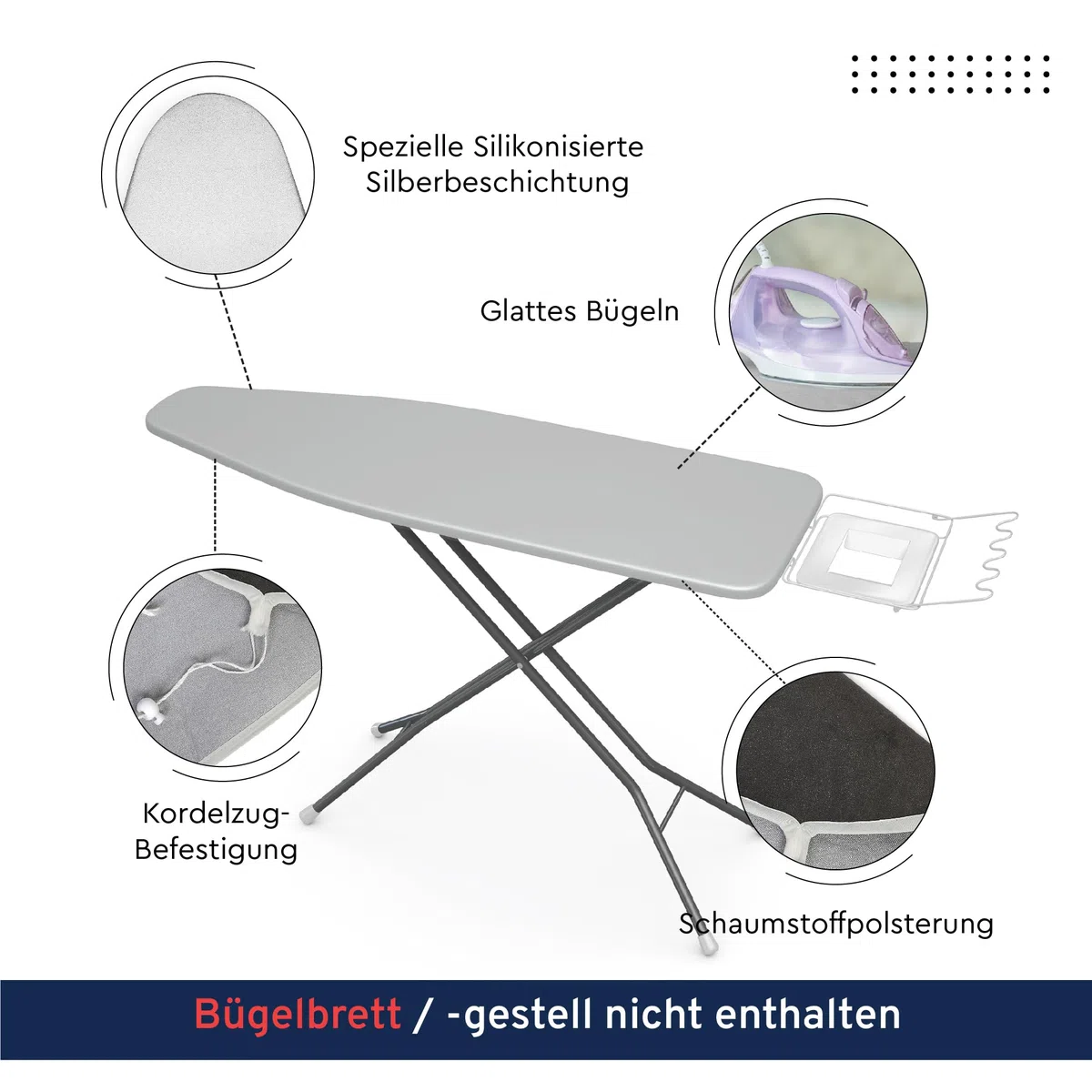 Encasa XO Reflektierender Metallisierte Silikon bügelbrettbezug, 112x34 cm Zoll Mit Dickem Schaumstoff Und Filzauflage, Beständig Gegen Anbrennen Und Flecken, Verkürzt Die Bügelzei