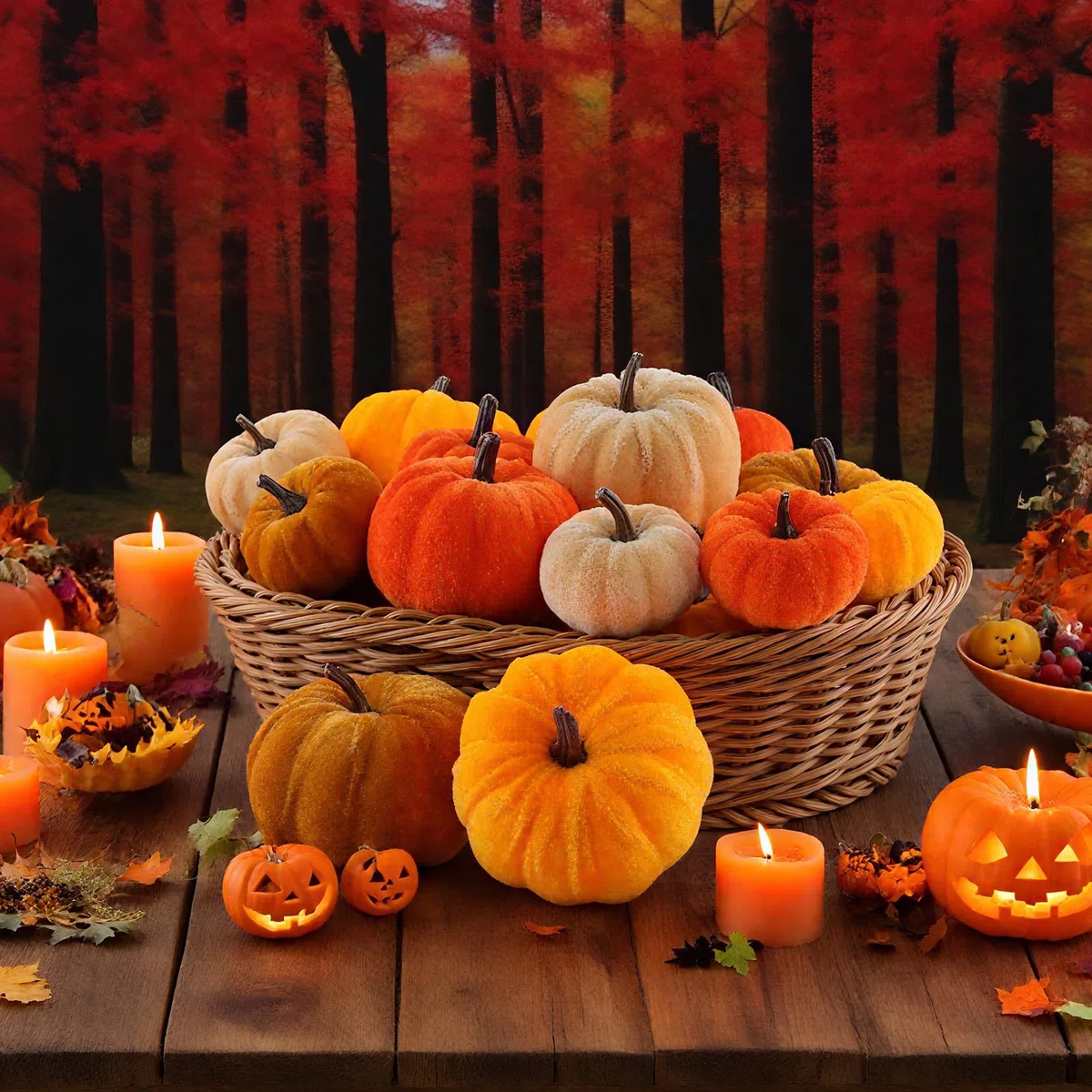 24 Stück Kürbis Deko Set, Halloween Deko Kürbis, Herbstdeko Innen, Künstliche Kürbisse, Mini Kürbisse in Orange Braun Beige für Tischdeko Erntedank Hochzeit Party Herbstfest Pumpkins