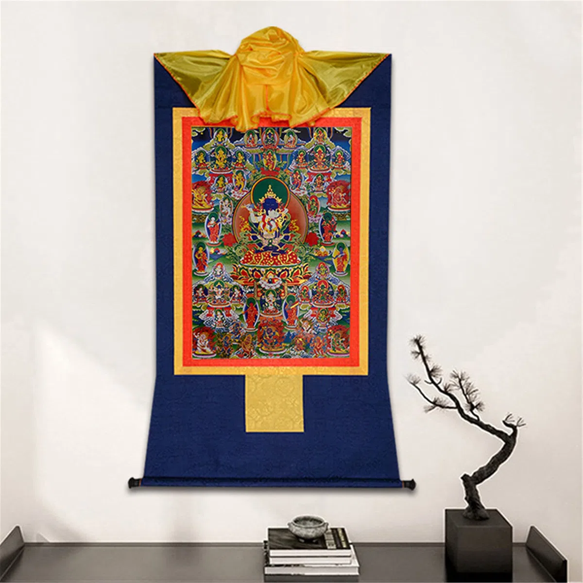 Gandhanra Thangka Tibetische Wandbehang,42 Friedliche Gottheiten des Bardo Thodol (Tibetanisches Totenbuch),Heißgeprägter Buddha Wandteppich für Zen Wohnkultur, Meditation, Spirituelle Entspannung