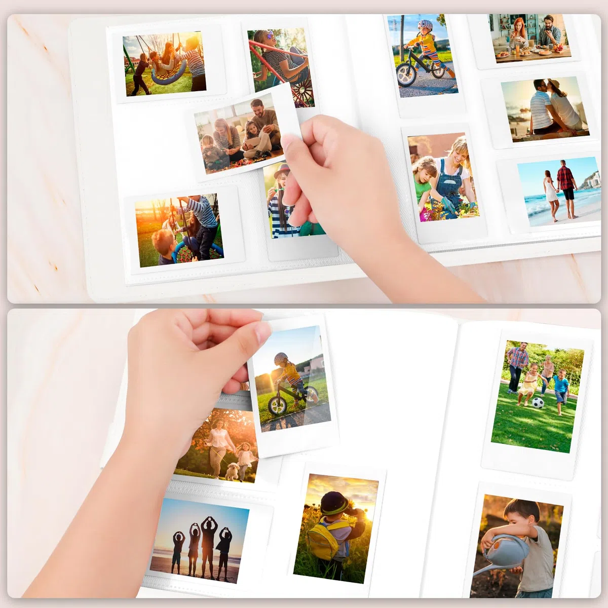 Ruibytree Fotoalbum 360 Taschen für Instax Mini und Polaroid, Weiß | PU-Leder, klare Hüllen für 54x86 mm Sofortbilder; Mini 12/11/9/Evo, Polaroid Snap/Zip, Reise, Geburtstag, Geschenk