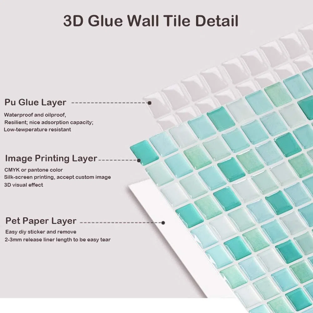 HyFanStr 3D fliesenaufkleber küche, Selbstklebende 3D mosaik fliesenaufkleber Bad Fliesendekor Aufkleber 23.6X23.6cm (4er Pack)