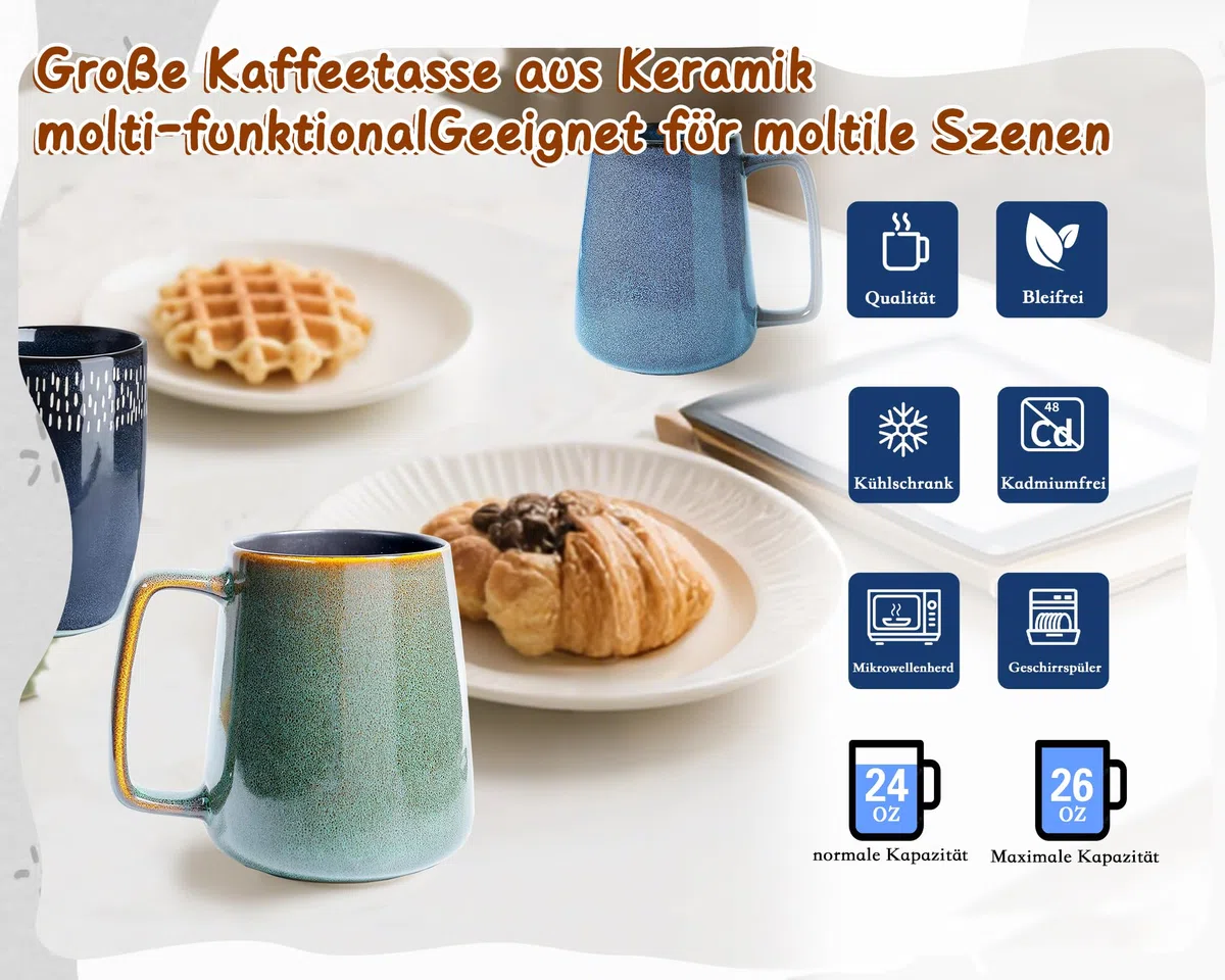 Große Keramik Kaffeetassen, 24 Unzen / 700ml Extra Große Tassen, Für Cappuccino, Latte, Heiße Kakao Oder Heißes Tee- Geschenk (24 oz Dark Green)