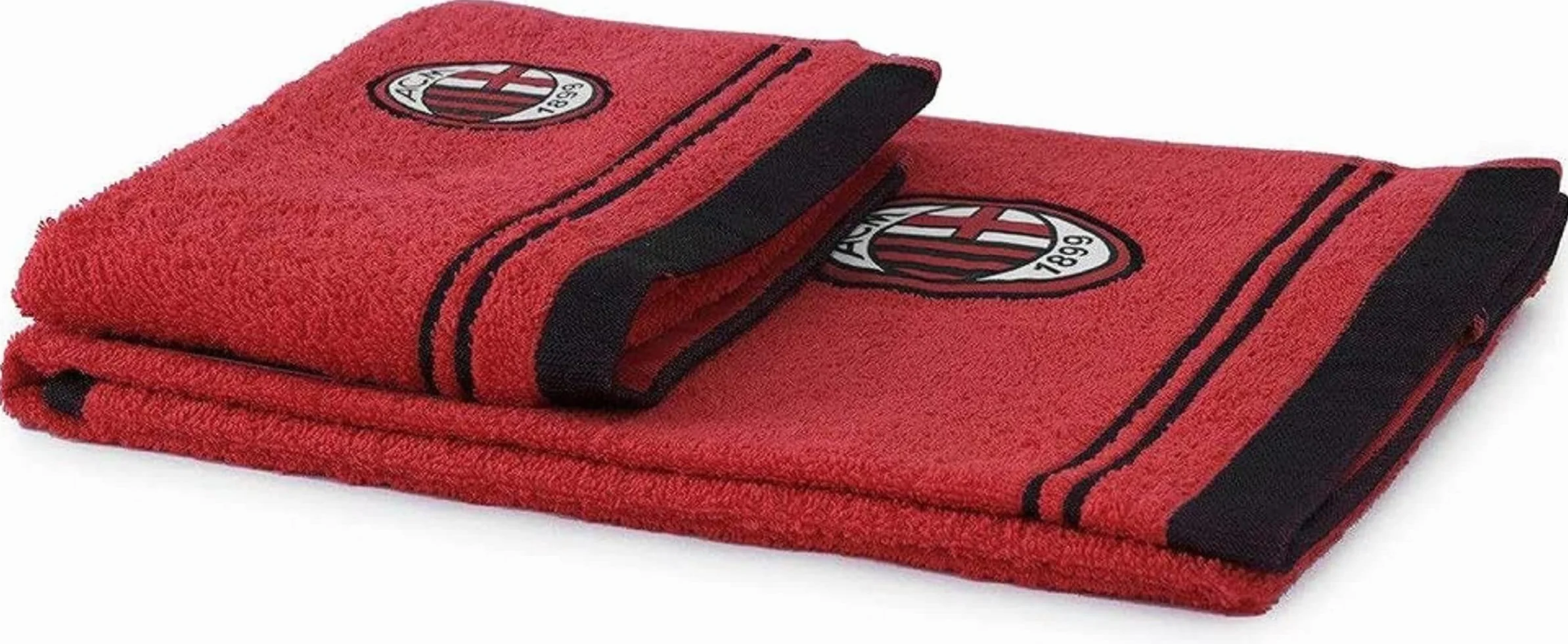 AC Milan Set Handtuch und Gästehandtuch Frottier, 100% Baumwolle, Rot/Schwarz, 100 x 60 x 1 cm