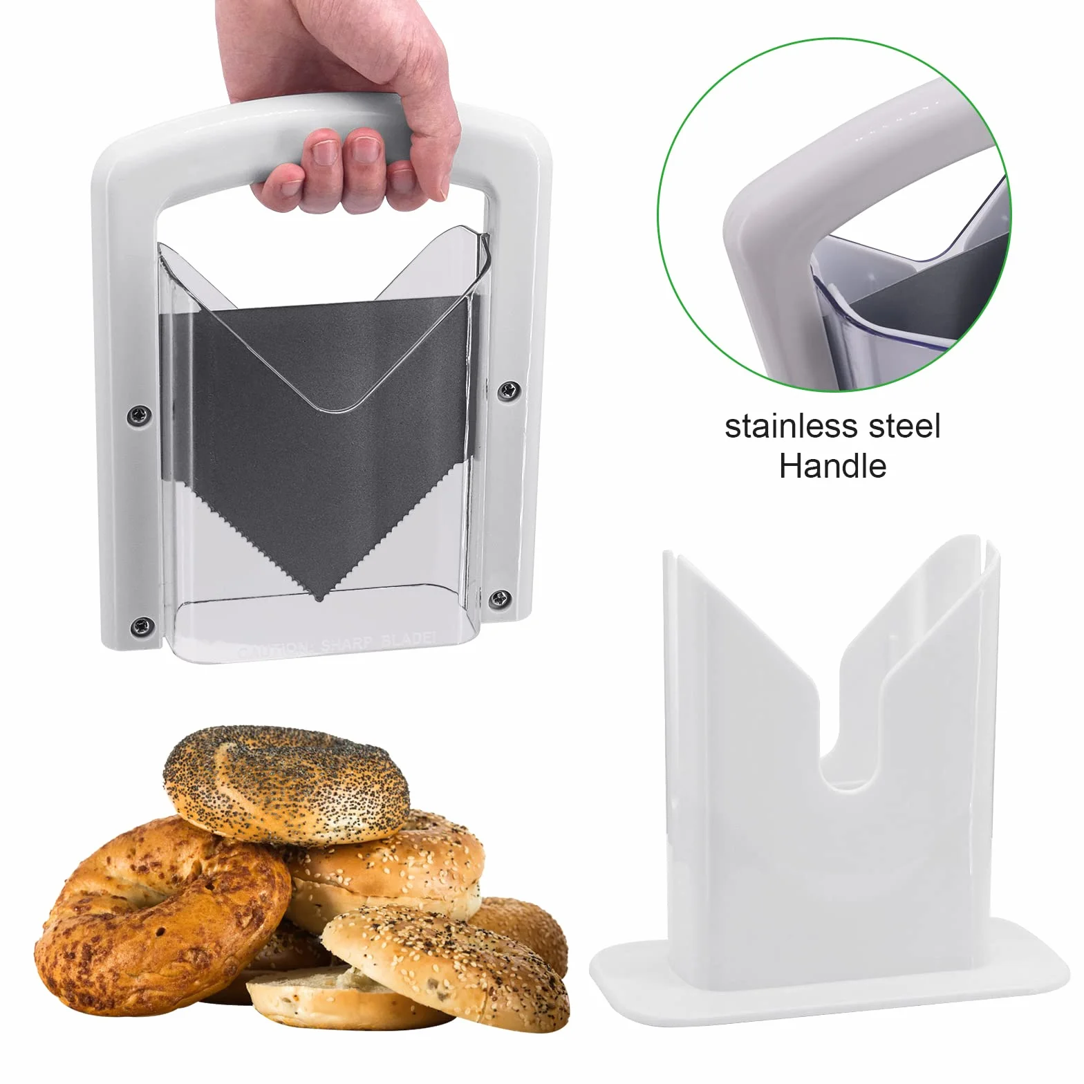Bagel Guillotine Slicer Haushaltsbagelschneider Bagel Präzisionsschneider Bagel Cutter Schneiden Hilfswerkzeug für Küchengeräte und Gadgets,Kunststoff und Edelstahl,Weiß