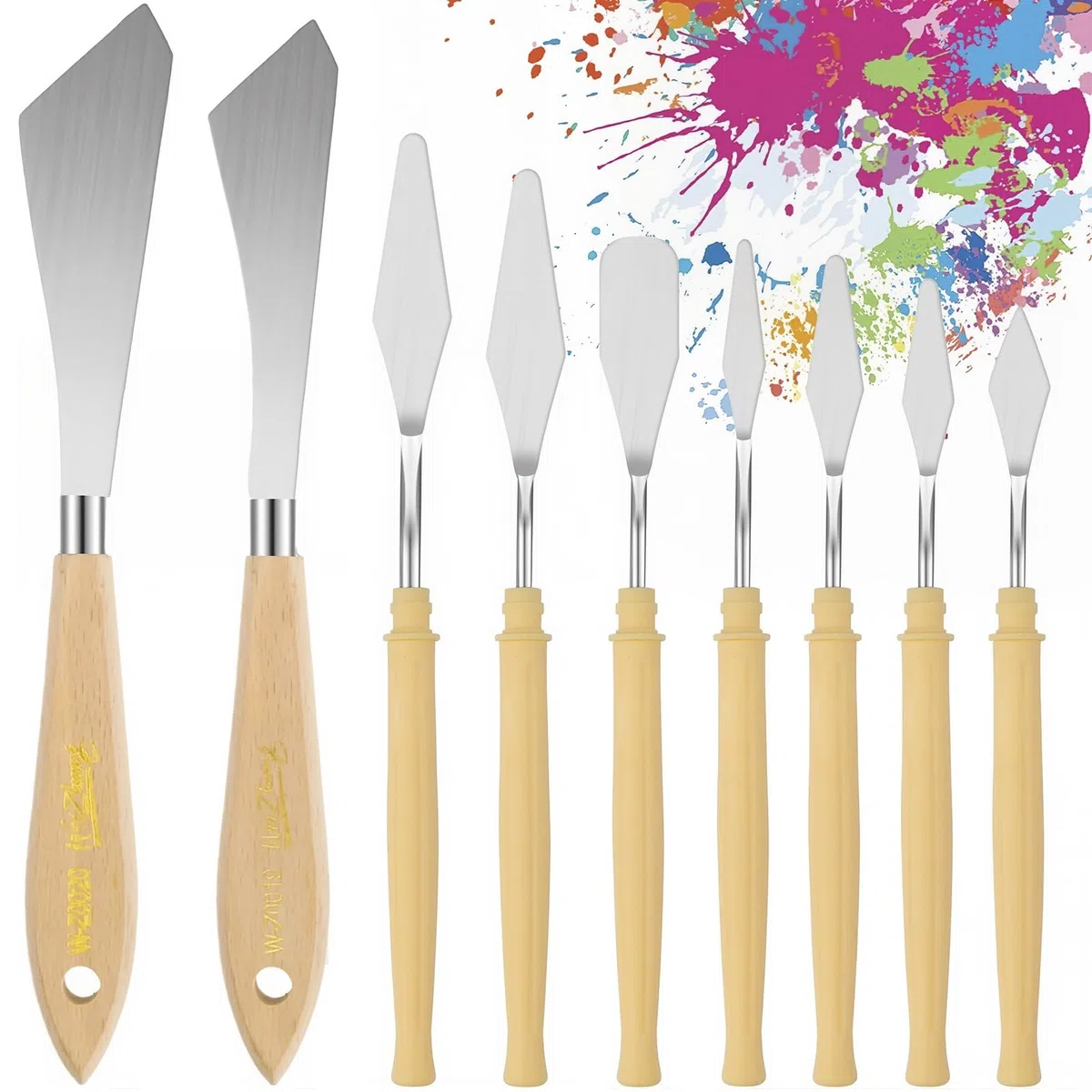 9 Stück Spachtel Acrylmalerei,Farbmesser Palettenmesser für Acrylfarbe,Metallmesser mit Holzfarbe Holzgriff,für Ölmalerei,Farbmischung,Künstlerbedarf
