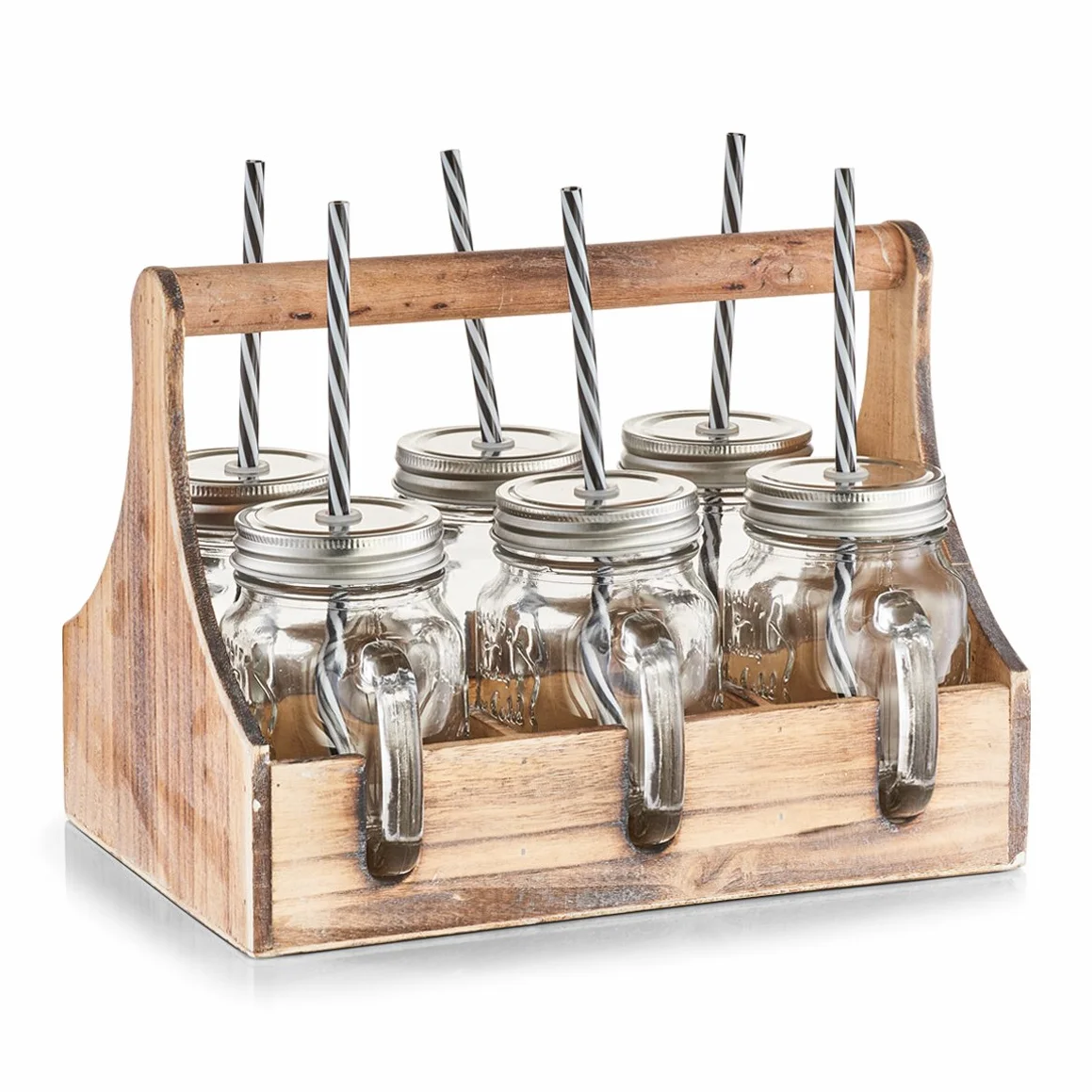 Zeller 19747 Trinkgläser-Set, 7-TLG., Glas/Metall/Holz, ca. 29 x 22,5 x 22,1 cm