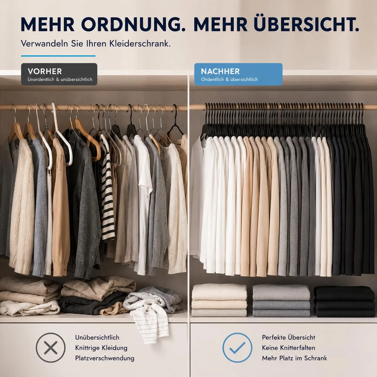 50 Kleiderbügel mit 360 Grad drehbaren Haken recycelter Kunststoff Bügel rutschfest in Schwarz, platzsparend, Made in EU & HLKauf-Block