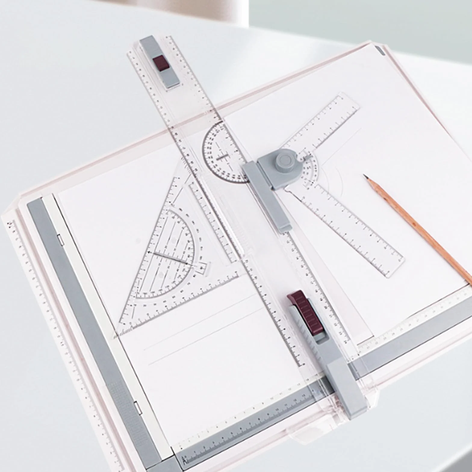 Zeichenbrett A4, DIN Zeichentisch Multifunktionaler Zeichenplatte mit Schiebelineal, Paralleler Bewegung Winkelverstellbarem Messsystem für Office Arbeiten Ingenieure Designer Studenten Studium