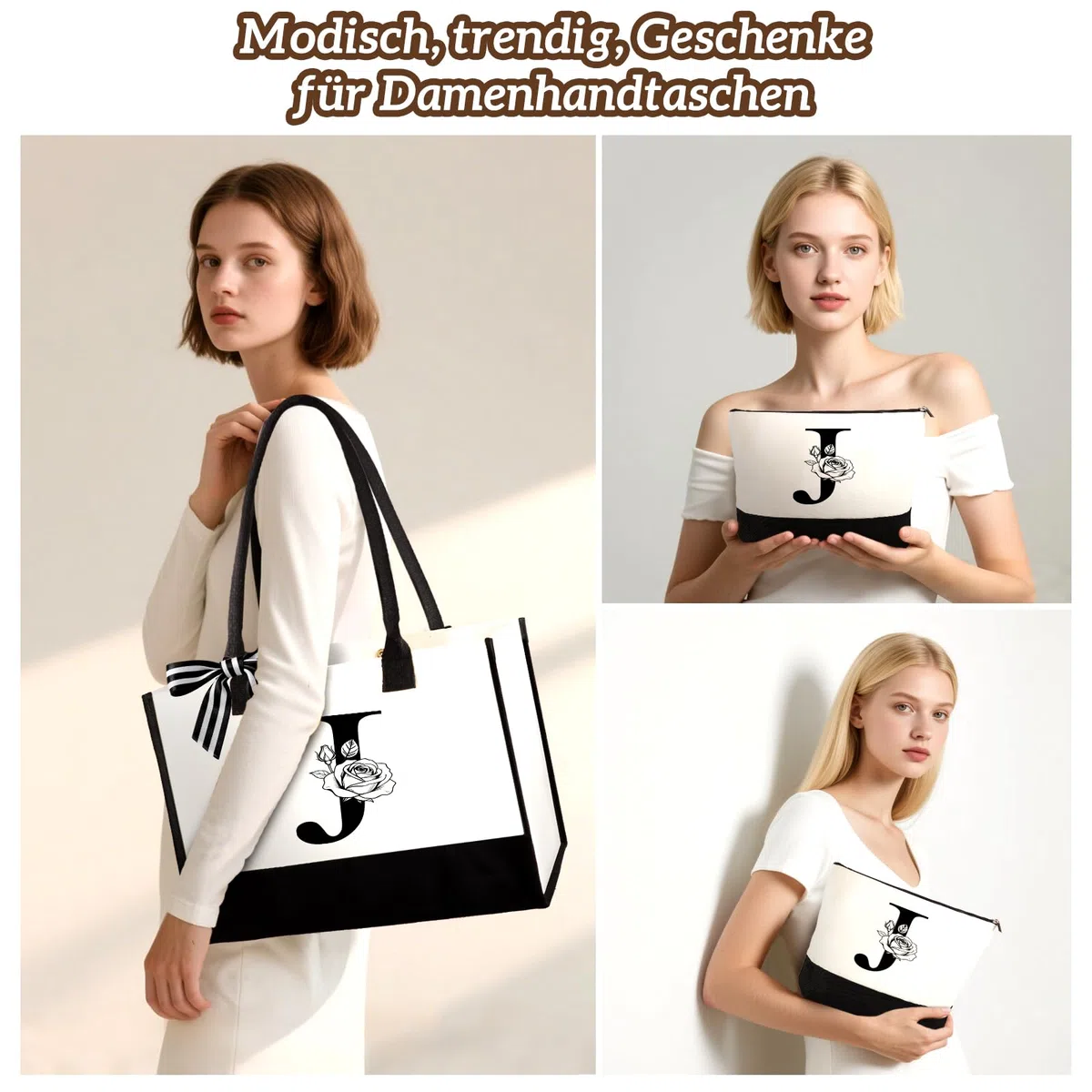 Geschenke für Frauen – Personalisierte Initial A-Z Canvas Einkaufstasche & Kosmetiktasche, Grußkarte – Praktisches & Emotionales Geschenk für Mama, Freundin, Kollegin oder Schwester