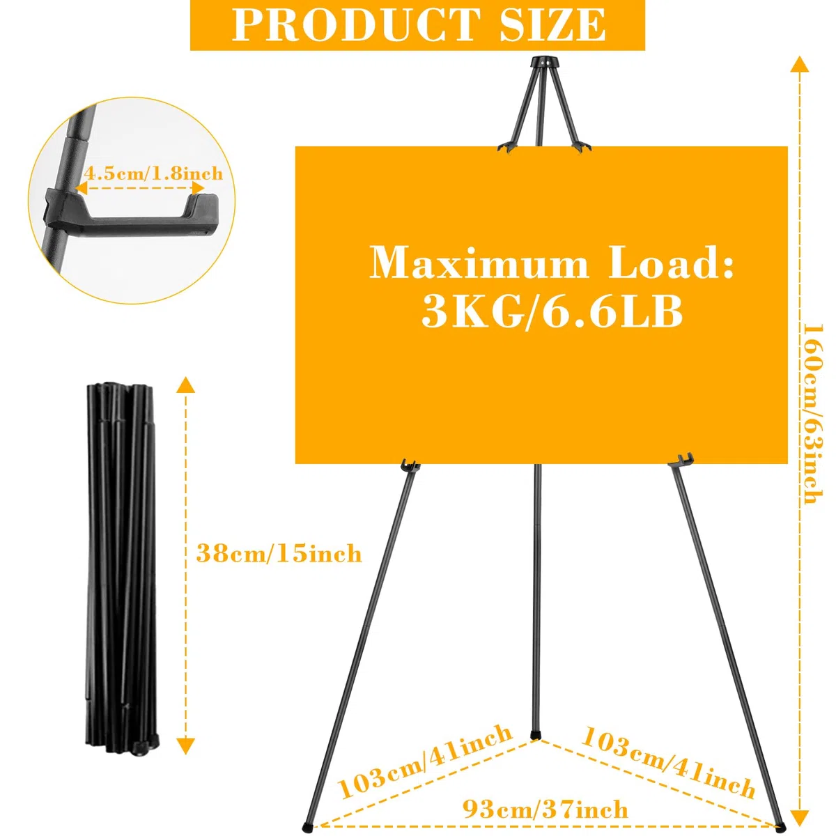 PUWOWYE Künstler Staffelei Stand, 160cm Verstellbares Stativ Tisch Kunst Leinwand Malerei Display, Easy Folding Studio Teleskop Boden Staffeleien für Hochzeit Poster Innen Außen, Schwarz
