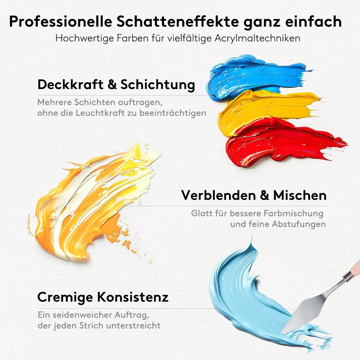 TMOL Acrylfarben Set, 24 Farben x60 ml +12 Pinsel, Acrylic Paint Set, Künstlerbedarf für Leinwand, Holz, Keramik, Stoffe, ungiftige Pigmente Acrylfarbe für Anfänger, Studenten, Profis, Künstler