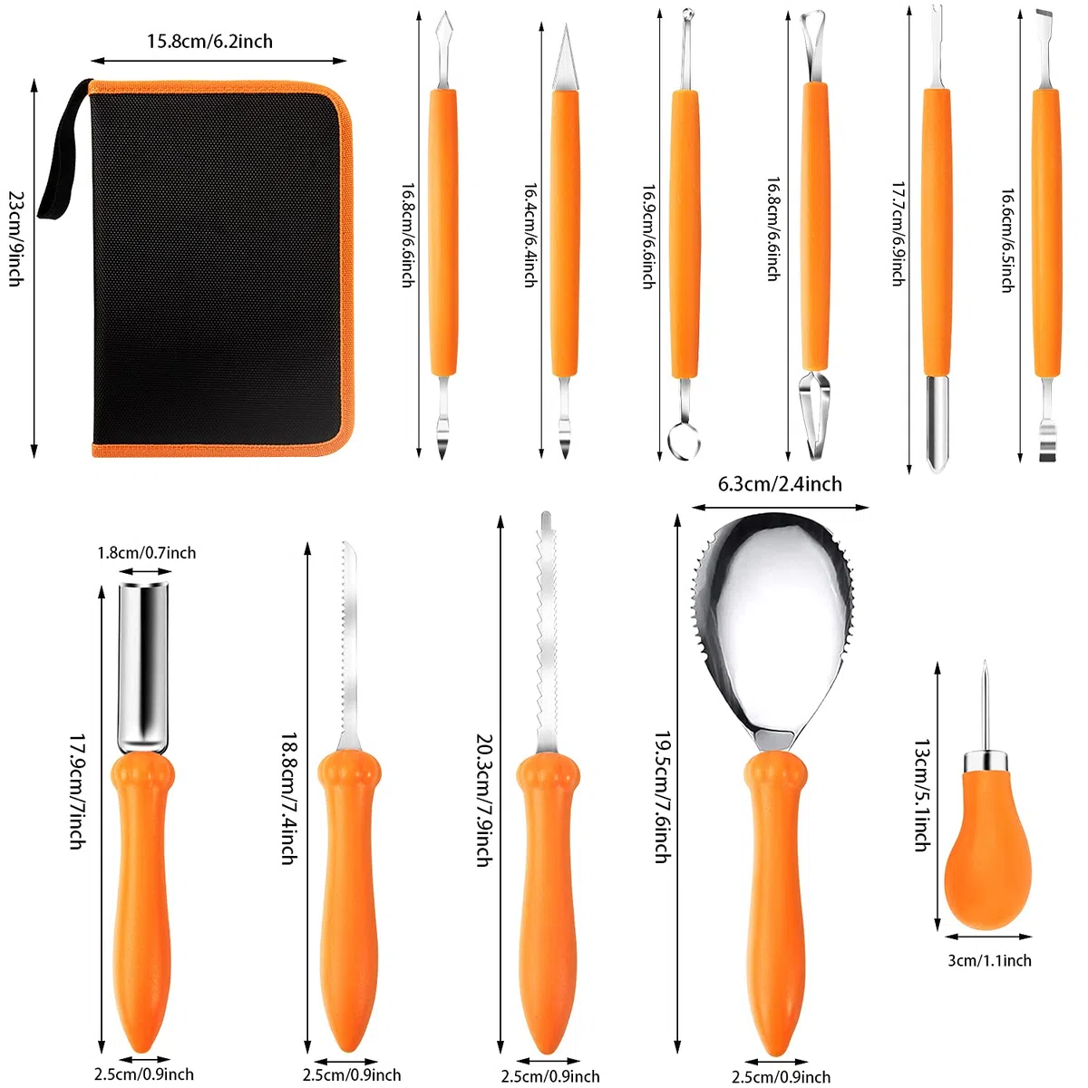 Alintor Kürbis Schnitzset, 11 Stück Schnitzwerkzeug Kürbis, Kastanienbohrer Kinder, Kürbis Schnitzset Kinder, Halloween Schnitzen Set (10 Vorlagen)