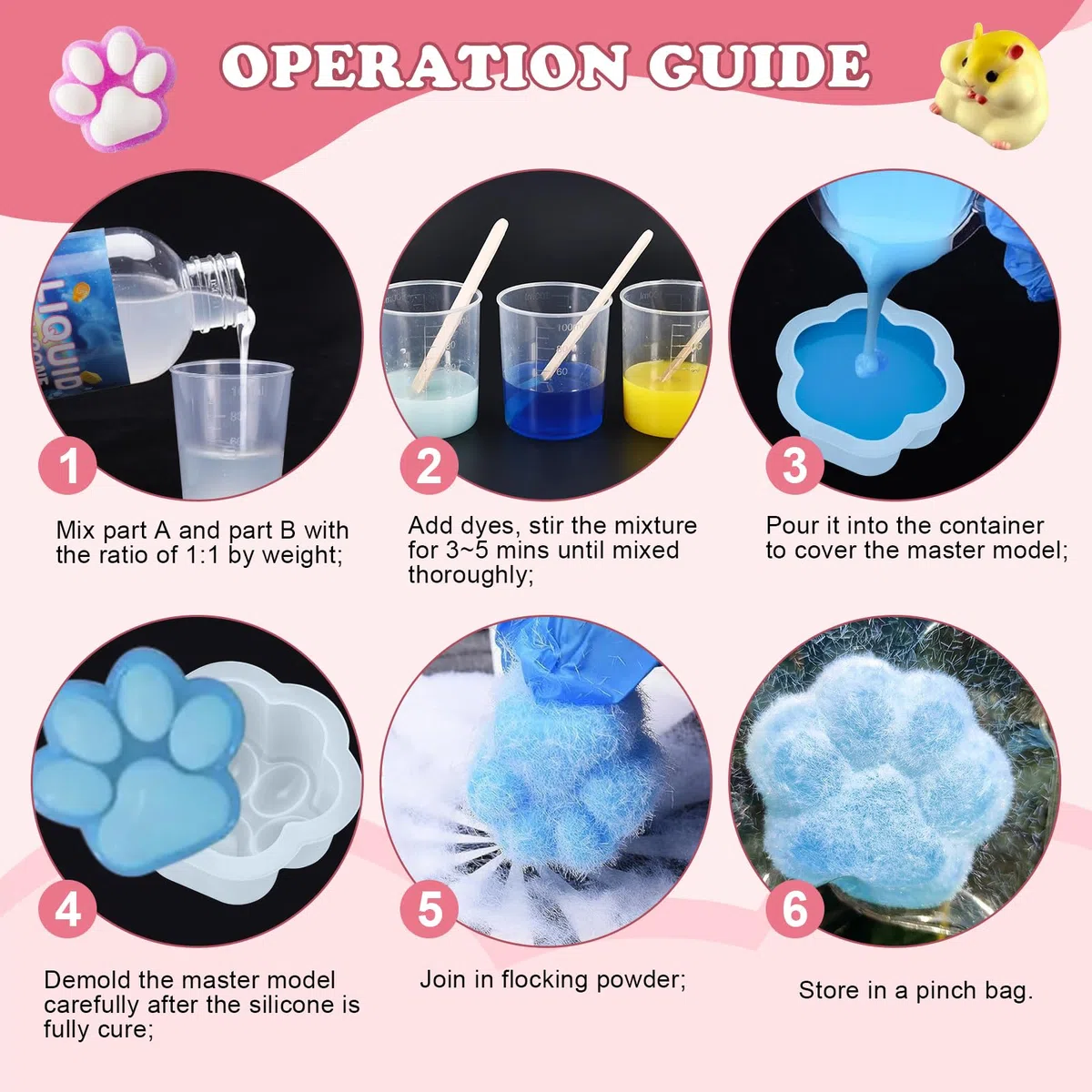 Flüssigsilikon für Taba Squishy Bastelset, 500g 1: 1 Verhältnis Gemischt Superweiches Silikongummi, DIY Bastelset zur Stressbewältigung, Katzenliebhaber und Hamster-Fans, Kreative für Anfänger