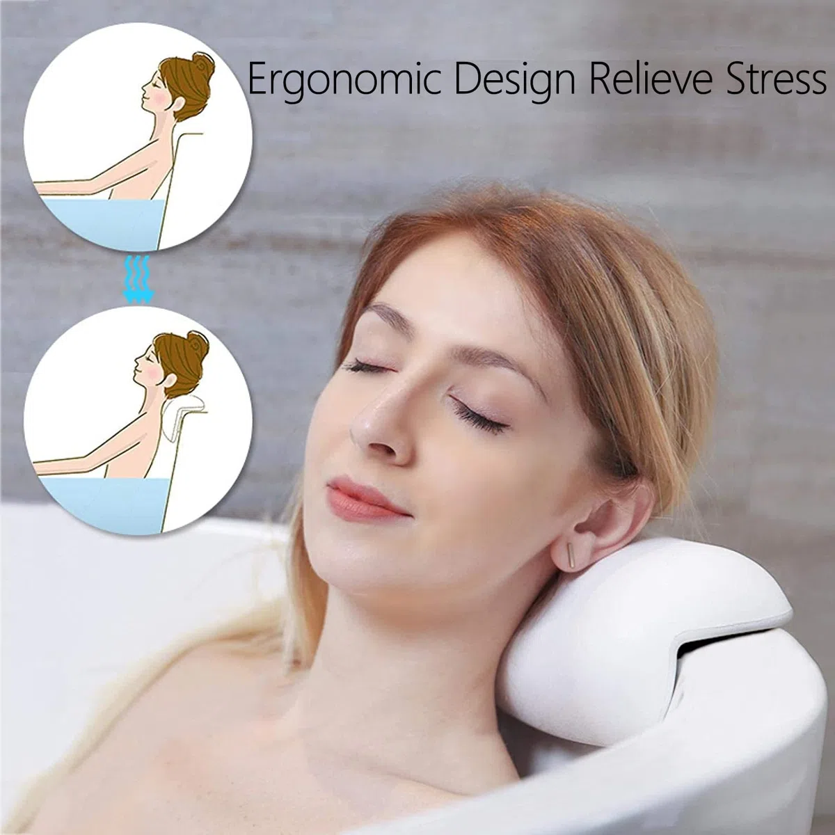 Lonkenn Badewannenkissen, Ergonomisches Badekissen, PU-Wannenkissen mit Saugnäpfen, wasserdichte Badewannen Kissen, Badewanne Nackenpolster, rutschfest, Bad Zubehör für Badewanne, Spa-Weiß