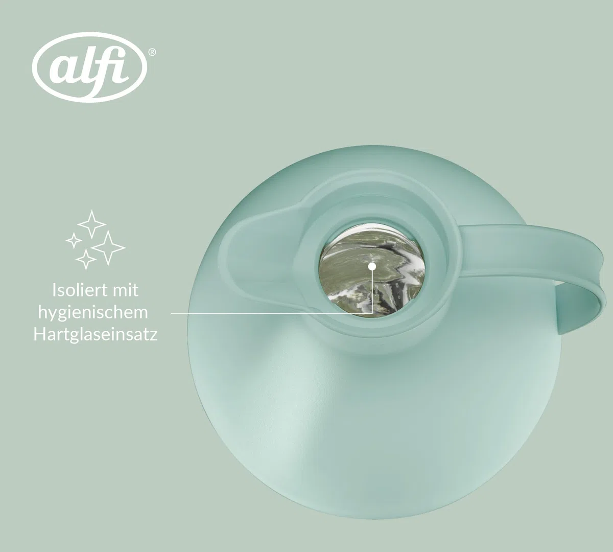 alfi KUGEL Isolierkanne mintgrün 0,94l, 12h heiß & 24h kalt, hygienischer Hartglaseinsatz, Drehverschluss, ideal als Kaffeekanne, Teekanne