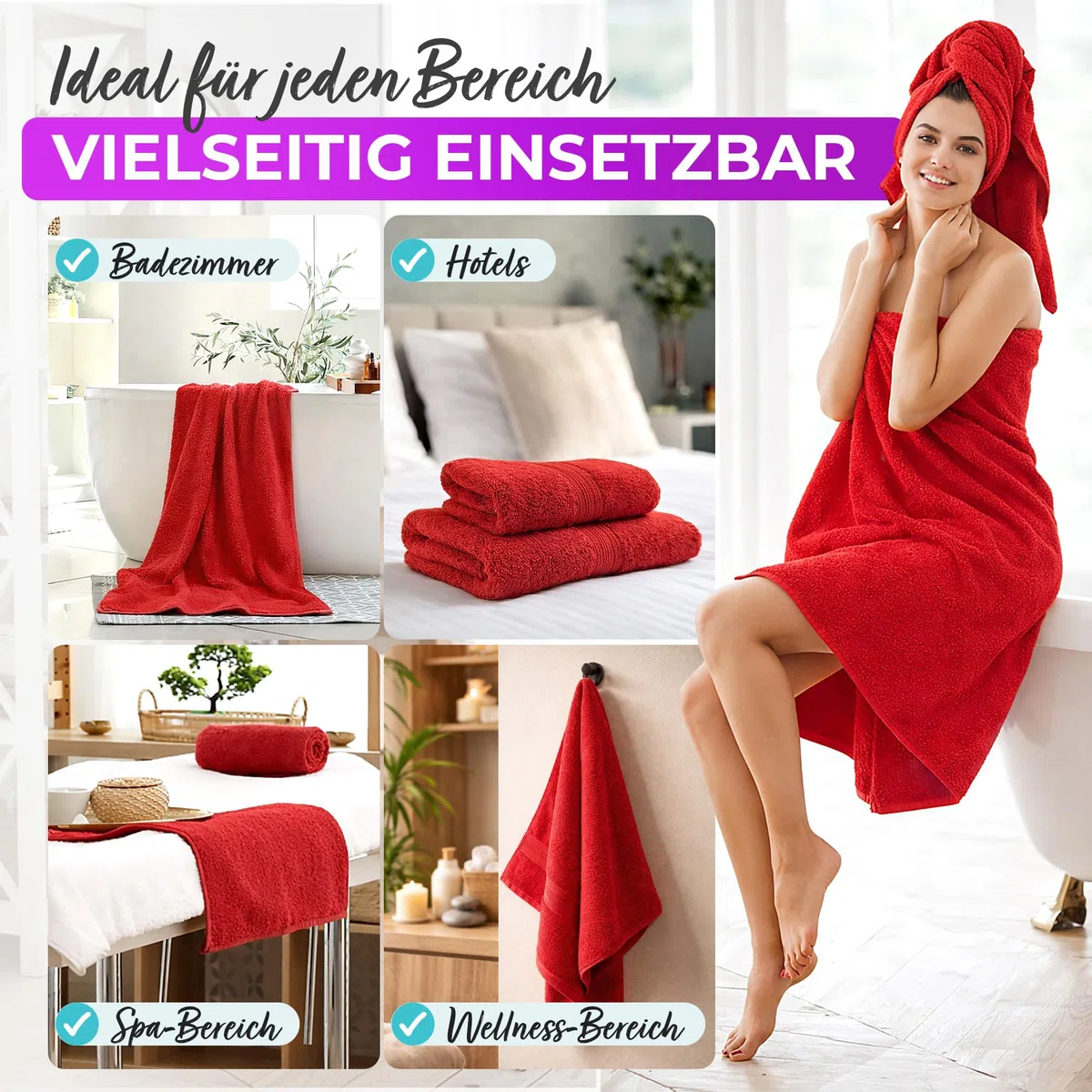 AR Line Arizona 10er Set Seiftücher 30x30 cm – 100% Baumwolle, 500 g/m², weich & saugstark, in Farbe: Rot