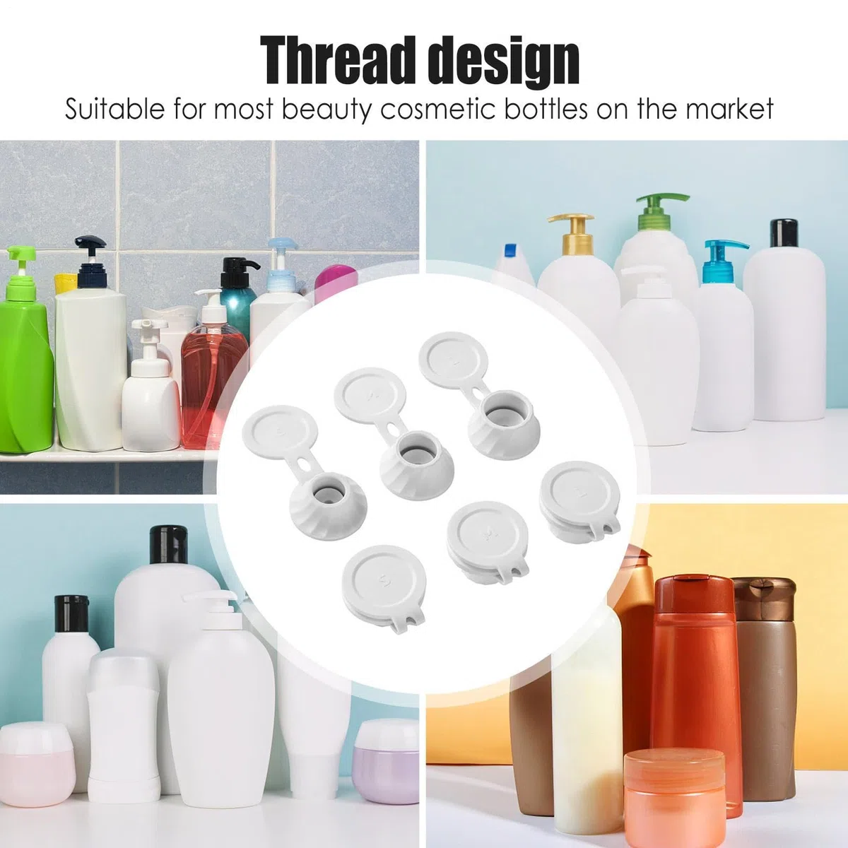 Umgekehrte Lotion-Flaschenverschlüsse, 6er-Pack Flaschenentleerungsset mit 3 Größen, auslaufsichere Kappen für Shampoos, Conditioner, Lotionen und Küchenflüssigkeiten, wiederverwendbares Reisezubehör