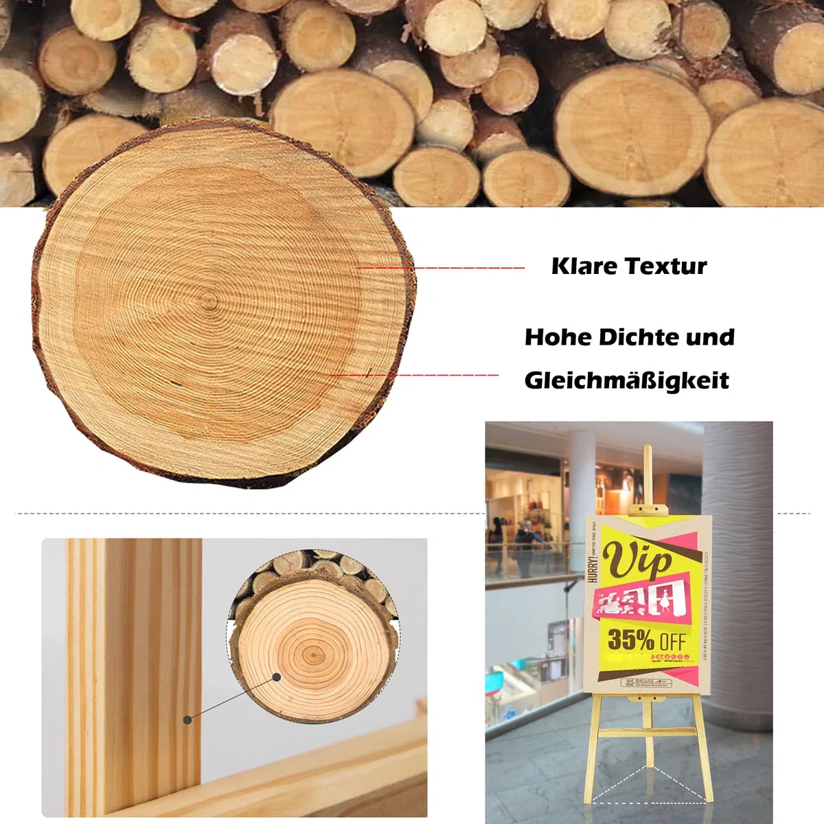 Jupitor Staffelei, 150cm Holzstaffelei für Kinder und Erwachsene, Kiefernholz, Leinwand Ständer, Hochzeit, Fasst bis zu 100 cm Leinwand
