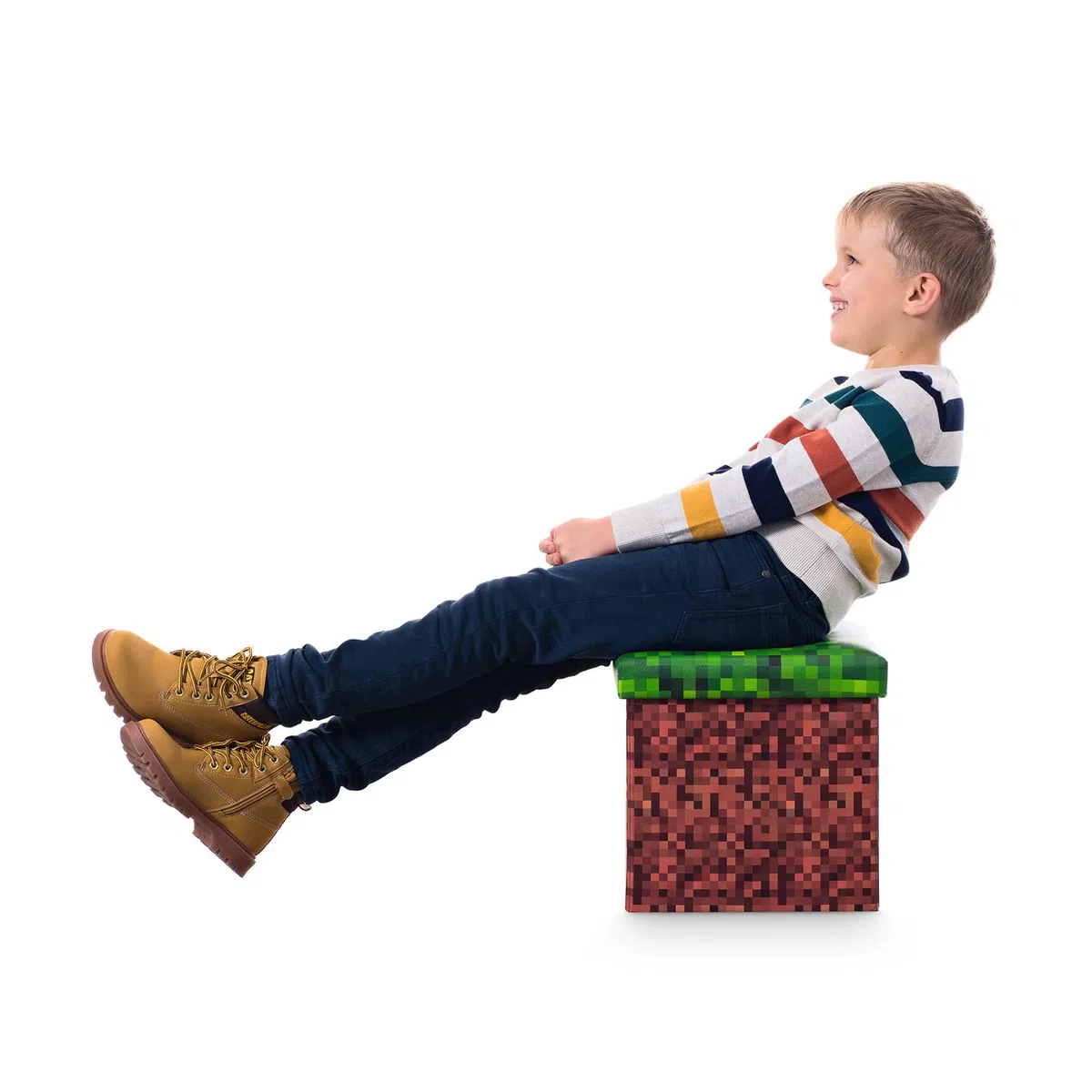 Pixeldesign Sitzwürfel Sitzhocker mit Stauraum, Faltbarer Hocker, Fußhocker, Falthocker, Sitzwürfel für Wohnzimmer, Kinderzimmer Pixelart (30 x 30 x 30 cm eisiger Boden)…