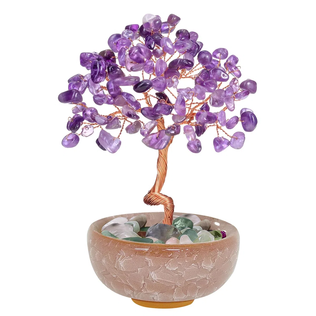 Amethyst Kristallbaum des Lebens - Handgemachter Rosenquarz Edelstein-Dekobaum für Raumdekoration, Beruhigendes Zen-Geschenk für Frauen