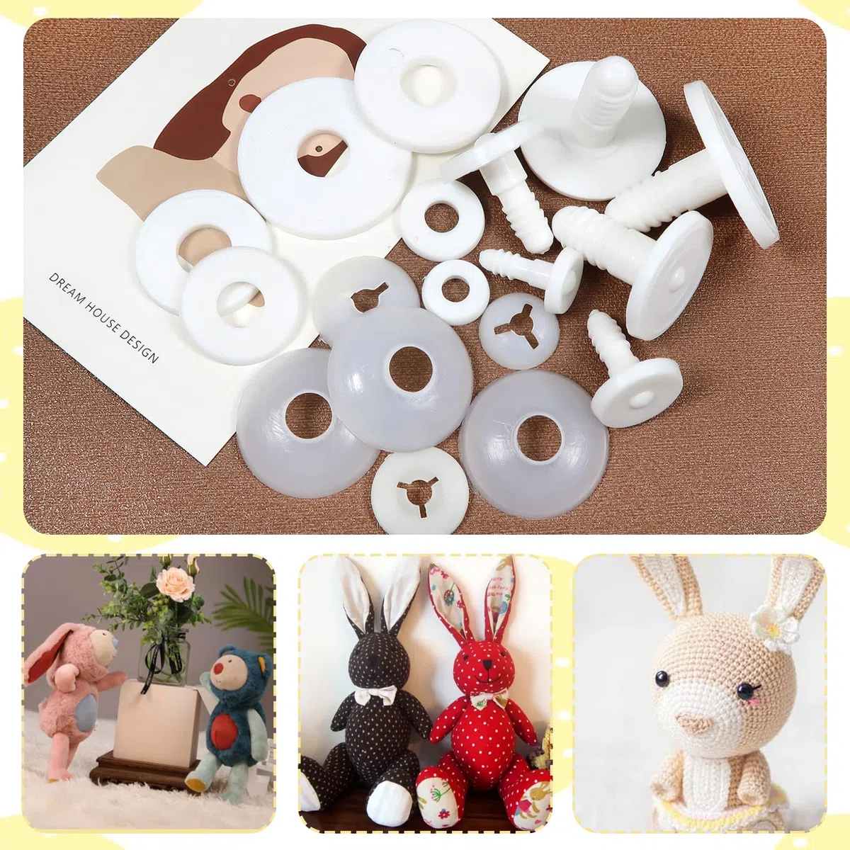 TOAOB 16 Sätze Puppen Gelenke Weiß Kunststoff Puppengelenke Tiergelenke 15mm bis 40mm Gelenkscheiben DIY Puppe Herstellung Zubehör für Marionette Häkeltiere Bastelbedarf