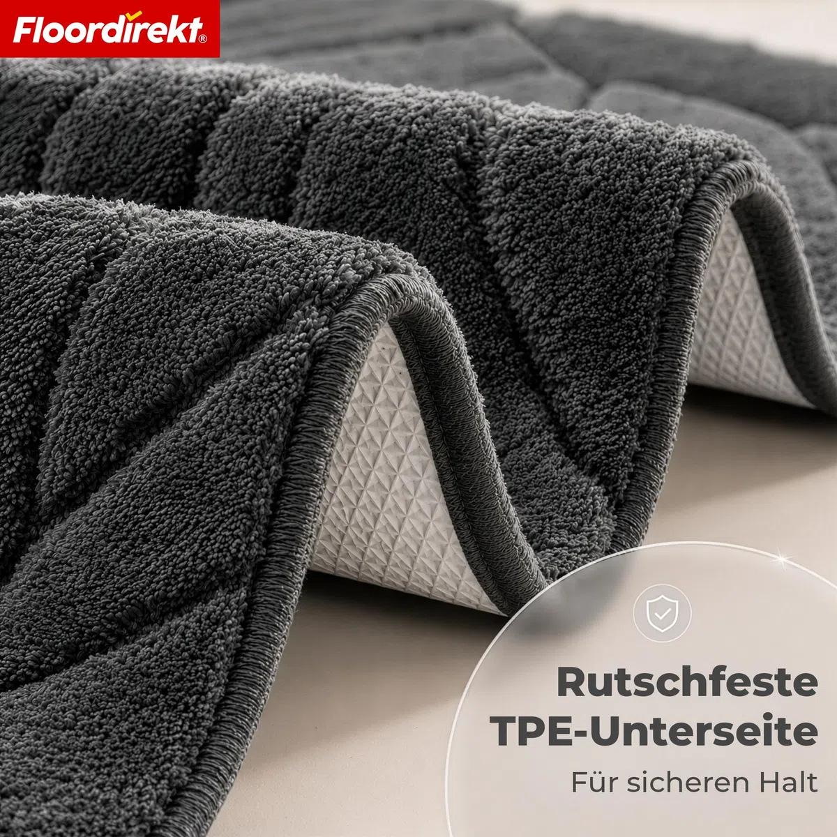 Floordirekt Badteppich - extra flauschig & schnelltrocknend - Badezimmerteppich mit rutschhemmender Rückseite - Badematte Duschvorleger (Maris) (Dunkelgrau, 60 x 120 cm)