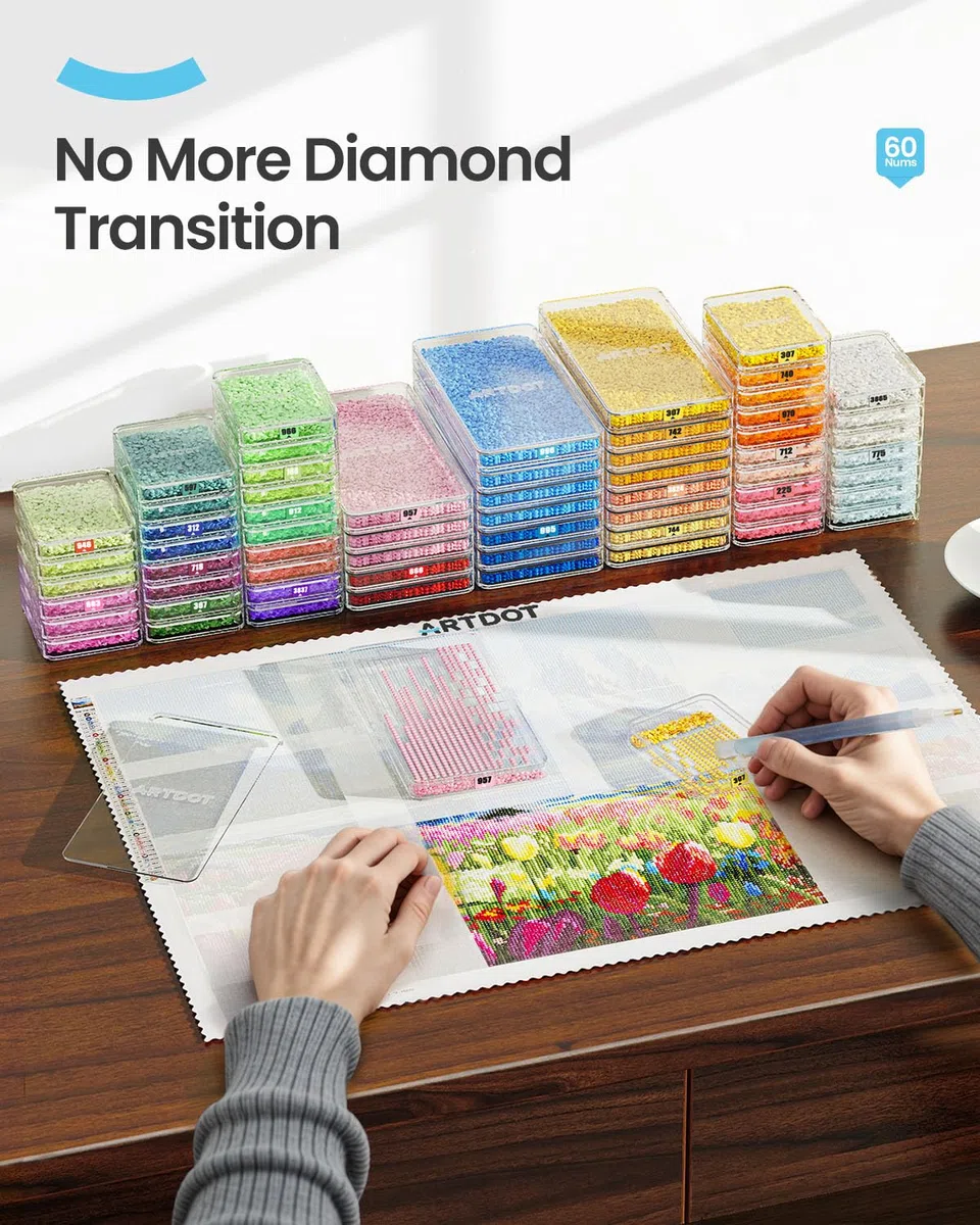 ARTDOT 60PCS Diamond Painting Aufbewahrung Schiffchen Set mit Deckel, 2-in-1 Stackable Tablett als Diamond Painting Zubehör für Diamant Painting Bilder Erwachsene