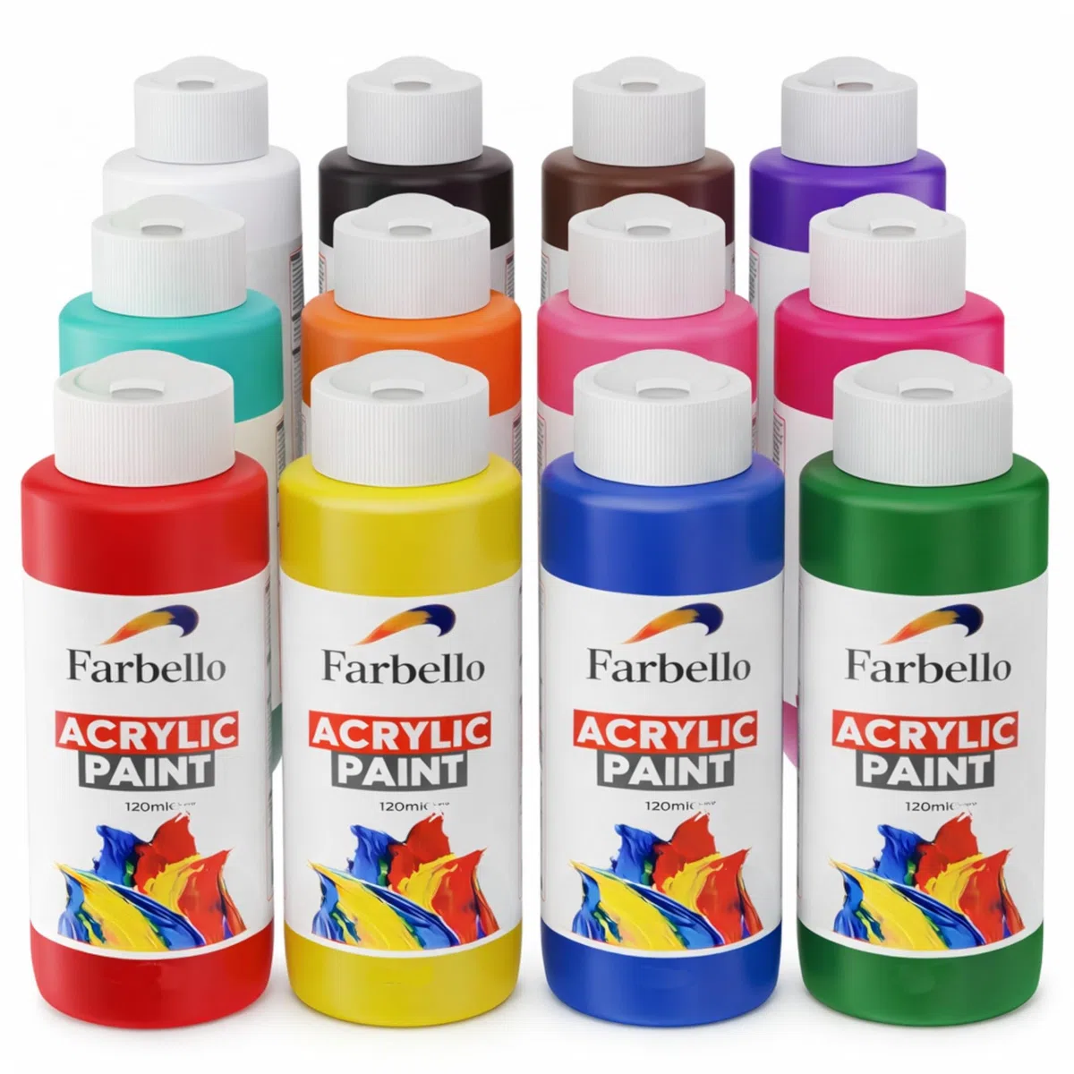Acrylfarben Set 12x100 ml – Hochpigmentierte Acrylfarbe, Wasserbasiert & Wasserfest – Große Künstlerfarben für Leinwand, Holz, Stoff & Stein (12 Farben)