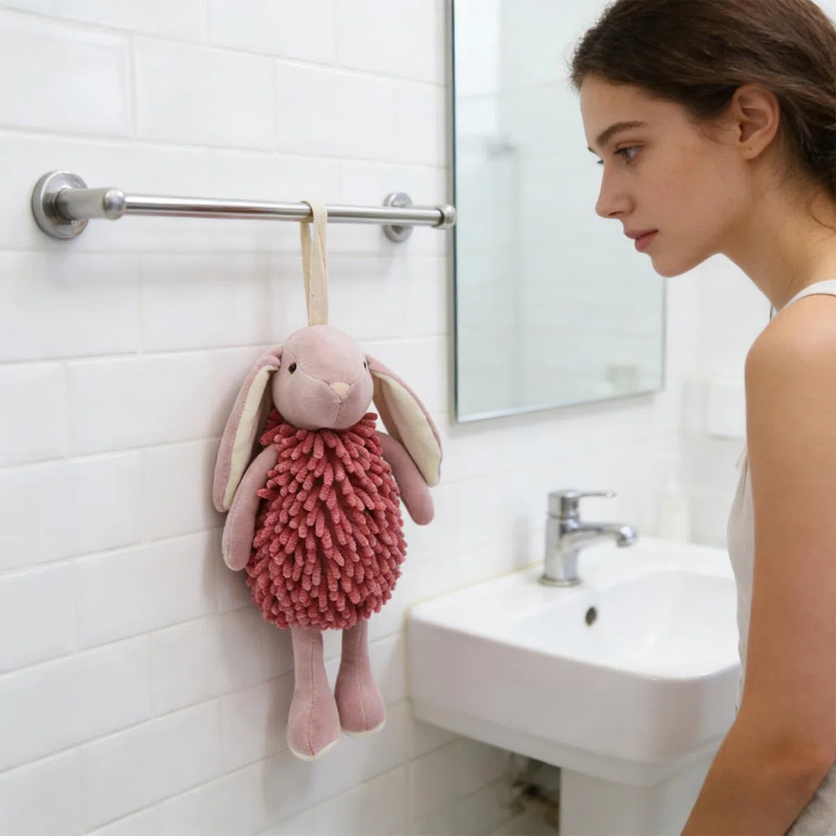 Générique Handtuch, für Badezimmer, niedliche Hasenform, sehr saugfähig – Kuscheltier mit Kugel, Plüsch, für Frauen, Männer, Erwachsene, Jugendliche, Toilette, Küche, Fitnessstudio, Wohnheim