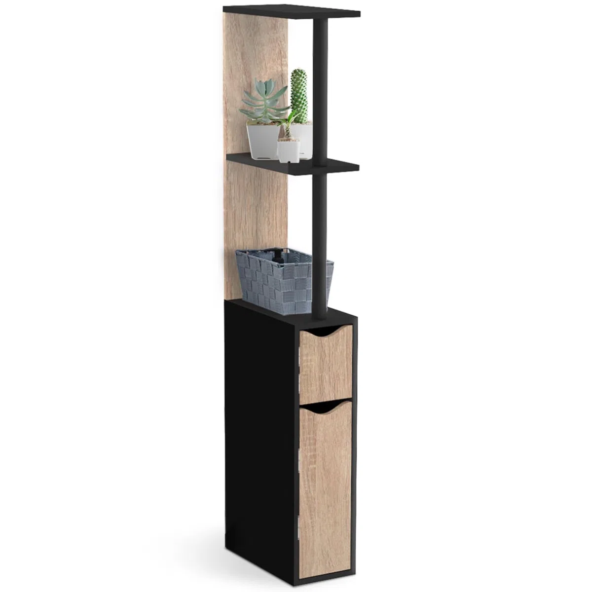 IDMarket - WC-Möbel Regal Holz Willy 2 Türen schwarz und Buche