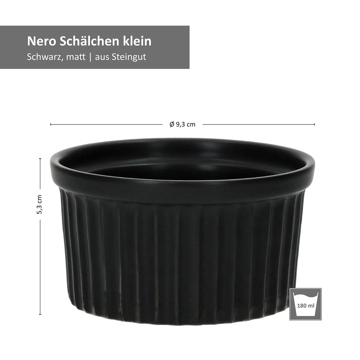 MamboCat 8er Set Muffin-Förmchen Nero 180 ml I Steingut I Ø 9,3 cm I Schwarz I 8 Personen I Backform I Mini-Schälchen I für Crème Brûlée, Soufflé, Cupcakes, Tiramisu, UVM. I kleine Auflaufförmchen