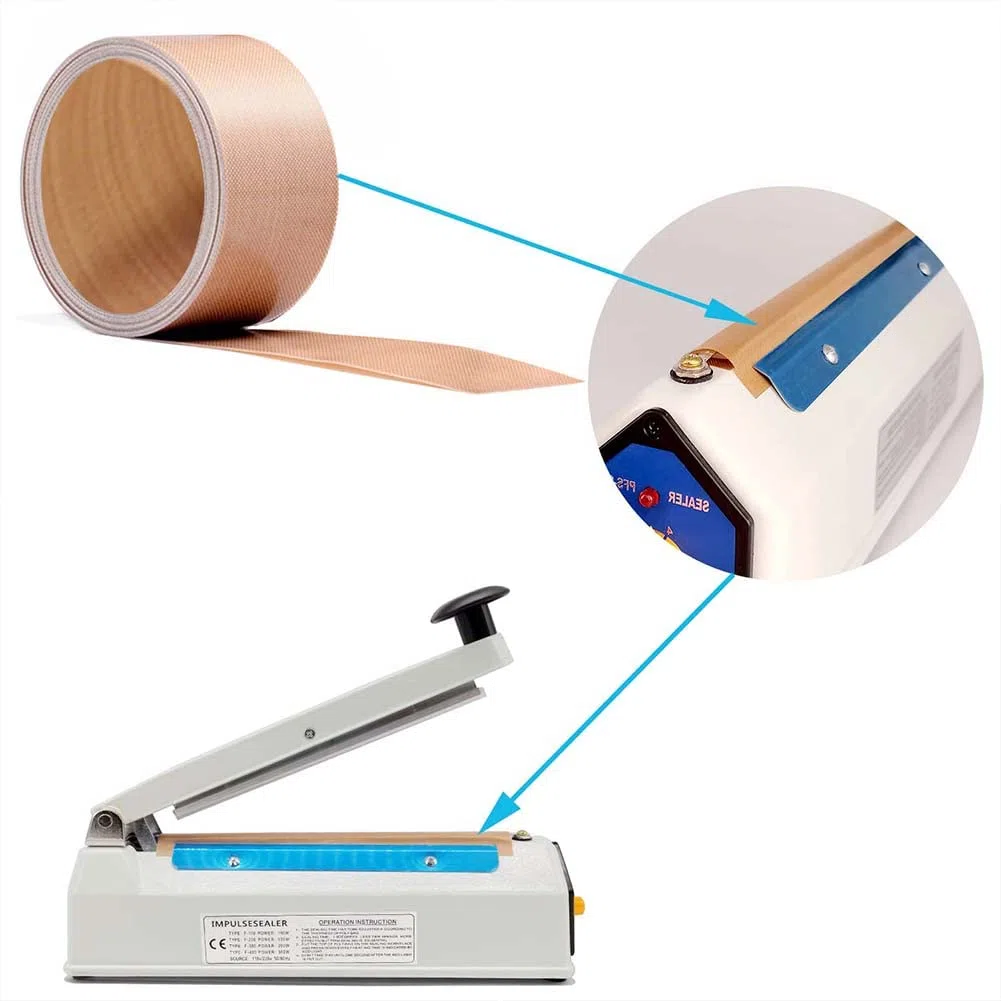 Heißsiegelgerät Folienschweißgerät Ersatzteile, PTFE Teflon Hitzebeständiger Stoffstreifen für die Meisten Manuellen Balkenschweißgerät Heißsiegelmaschine Impuls Bag Sealer (5m x 38mm)