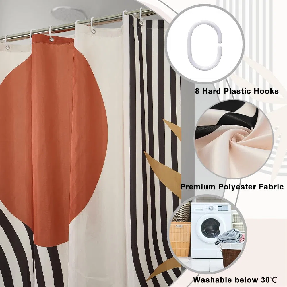 Duschvorhang Terracotta, Duschvorhang 120x200cm Boho Style Orange Abstrakt Kunst Grüne Blätter Duschvorhänge Anti Schimmel Stoff Waschbar Polyester Bad Vorhang mit 8 Haken für Badezimmer